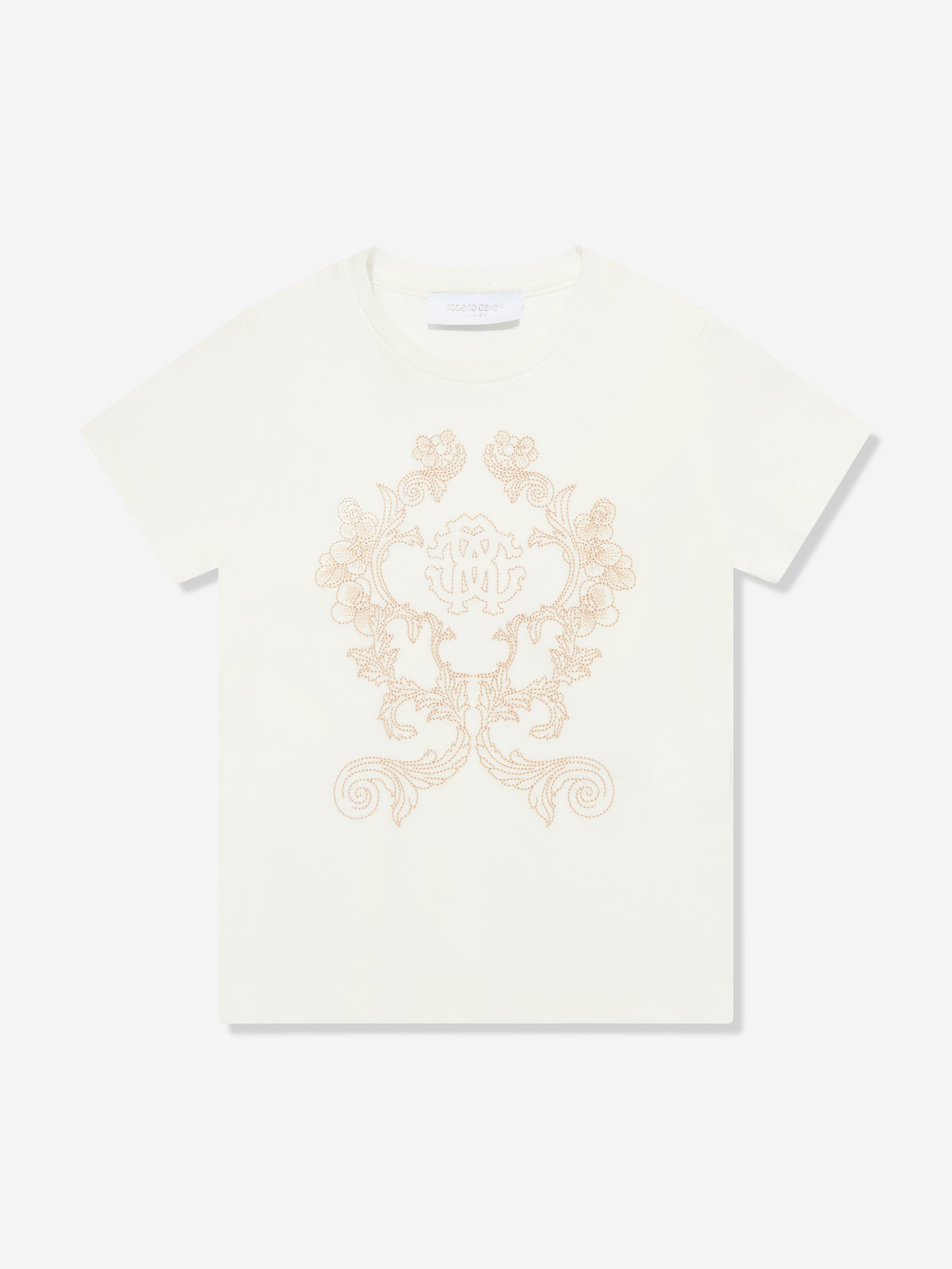 Roberto Cavalli Girls Embroidered Logo T-Shirt in White