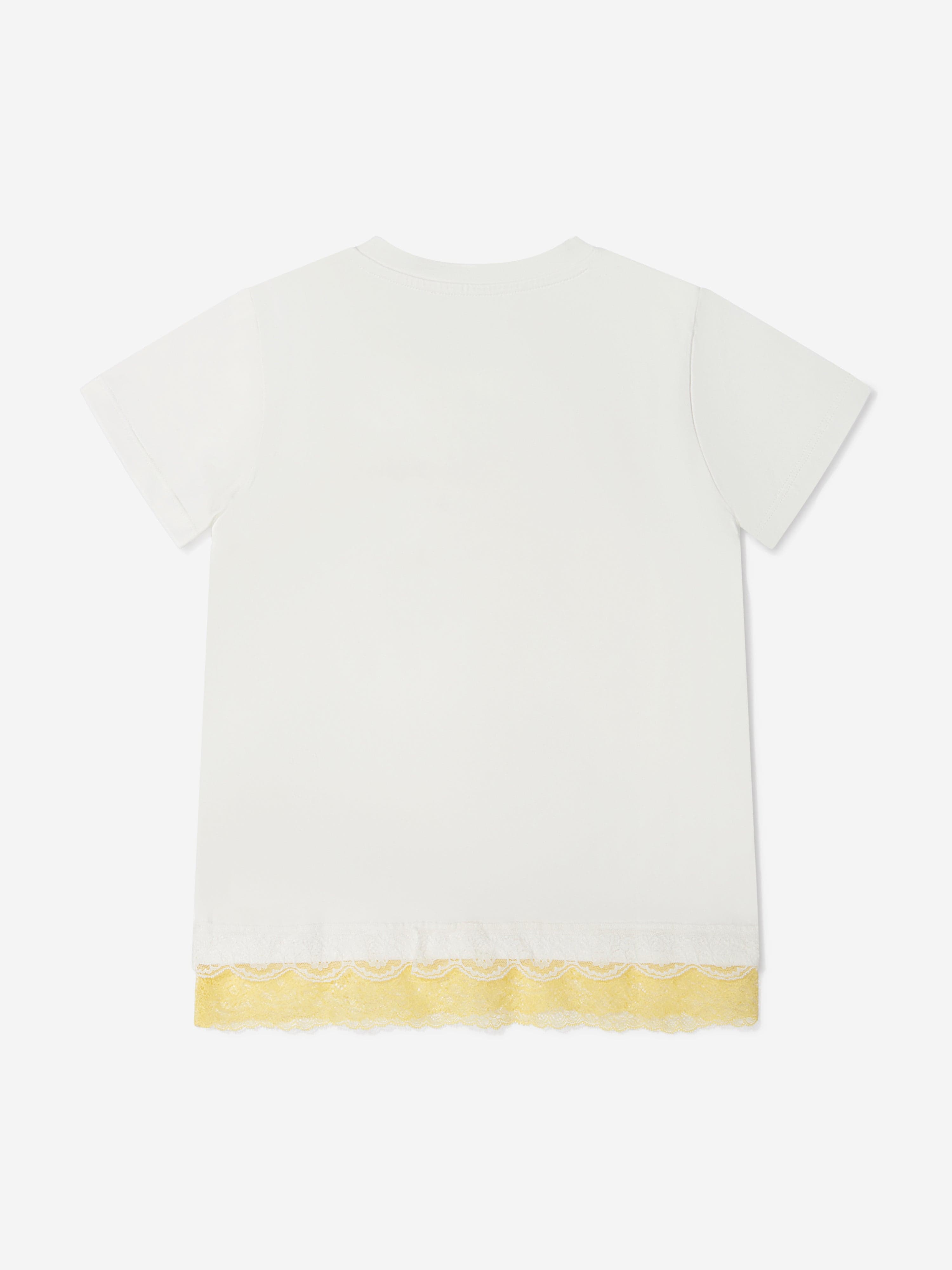 Roberto Cavalli Girls Cotton Logo T-Shirt With Lace Hem