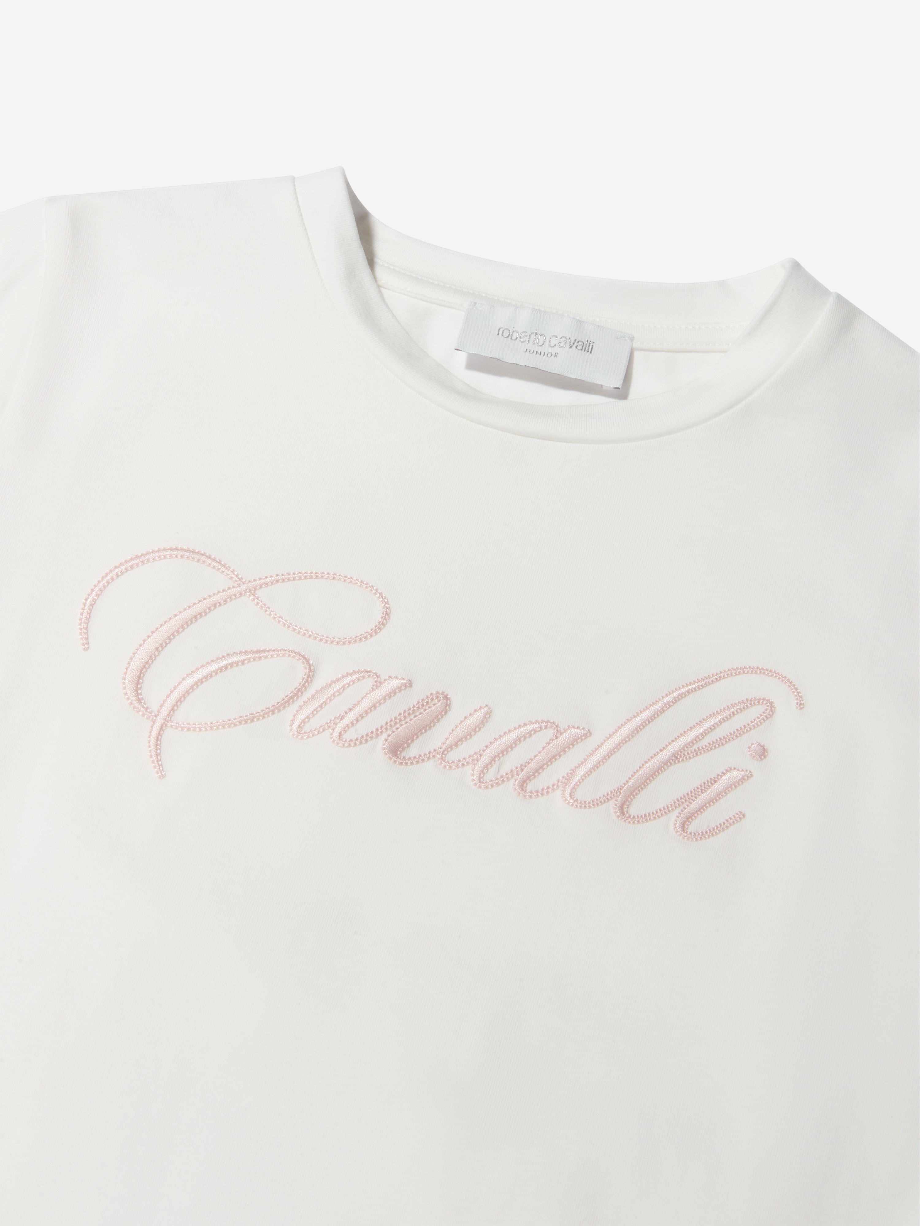 Roberto Cavalli Girls Cotton Logo T-Shirt With Lace Hem