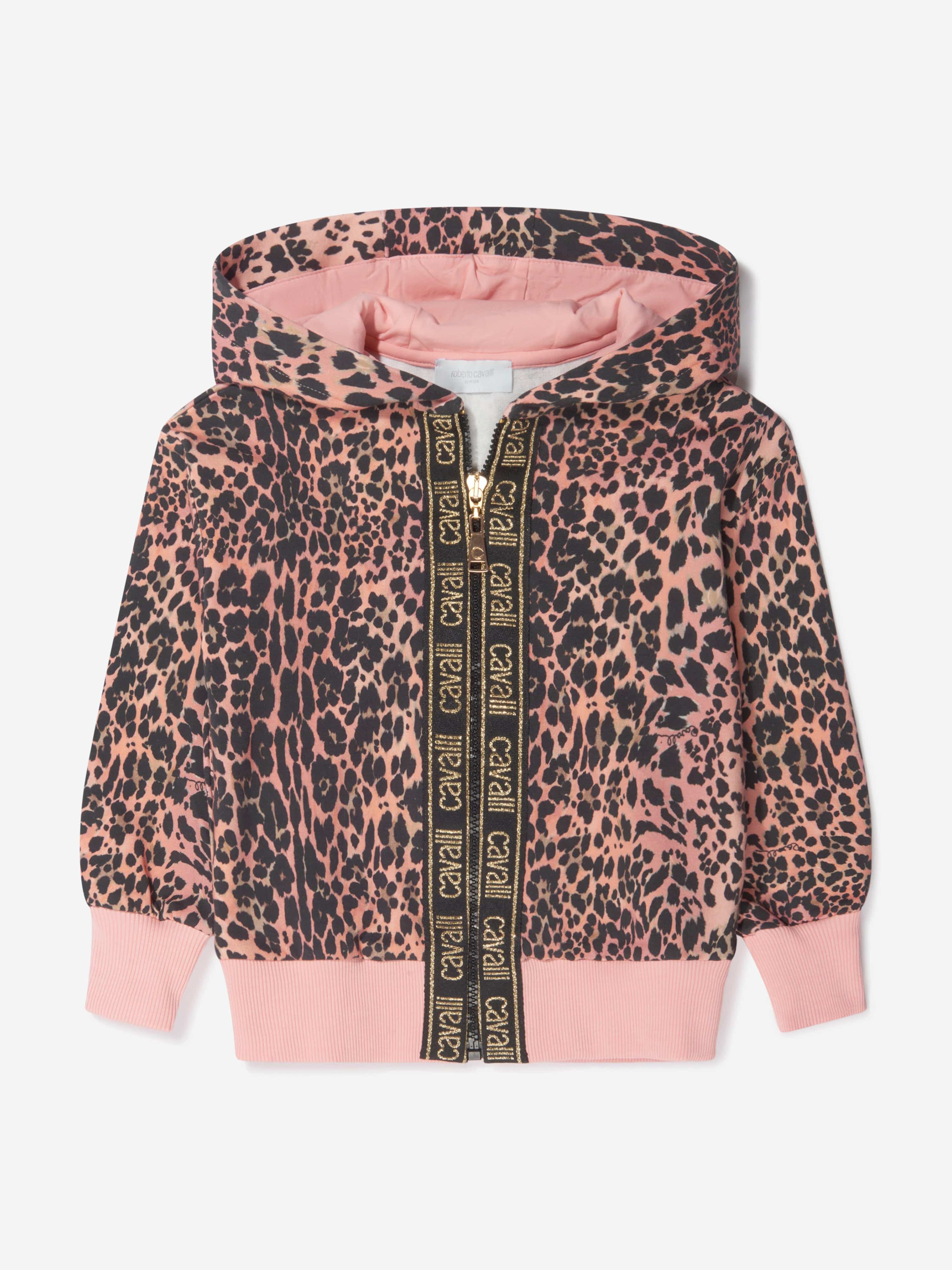 Roberto Cavalli Girls Cotton Leopard Print Zip Up Top