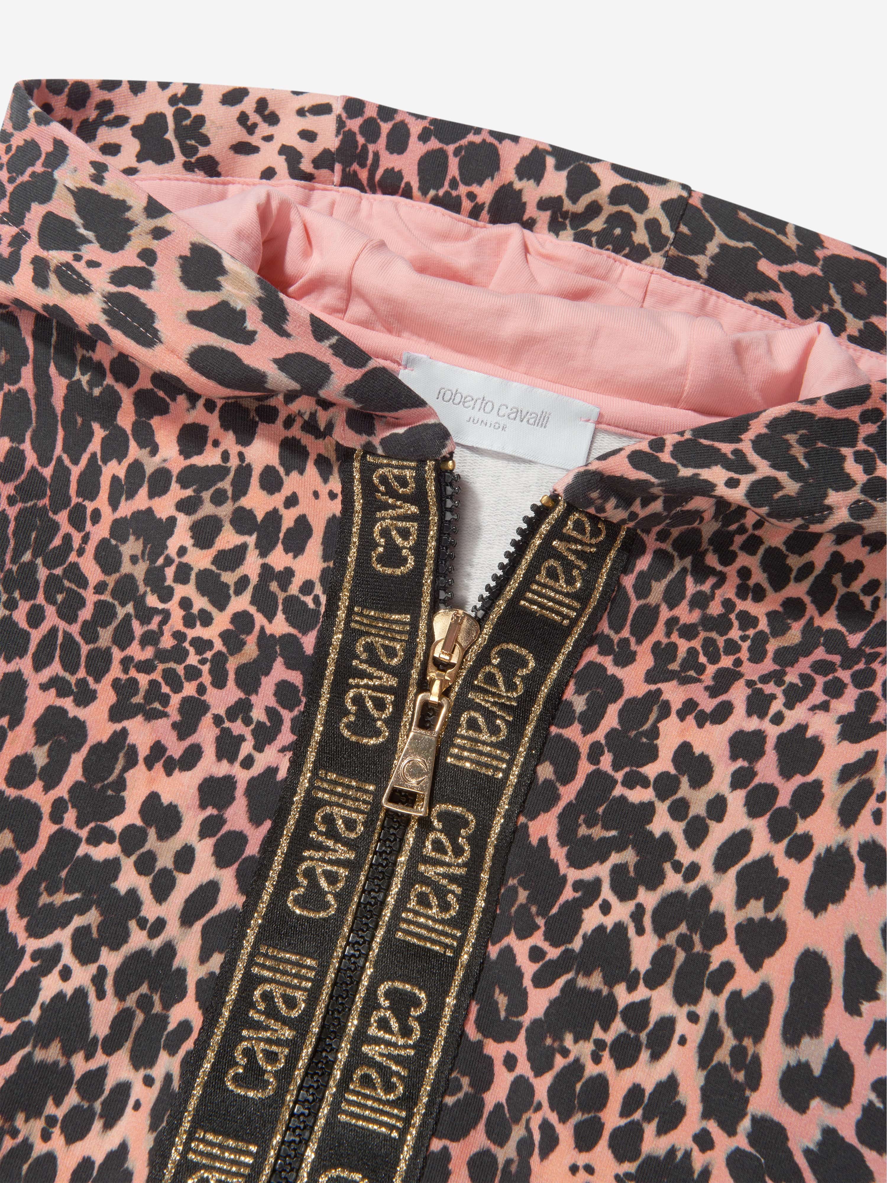 Roberto Cavalli Girls Cotton Leopard Print Zip Up Top