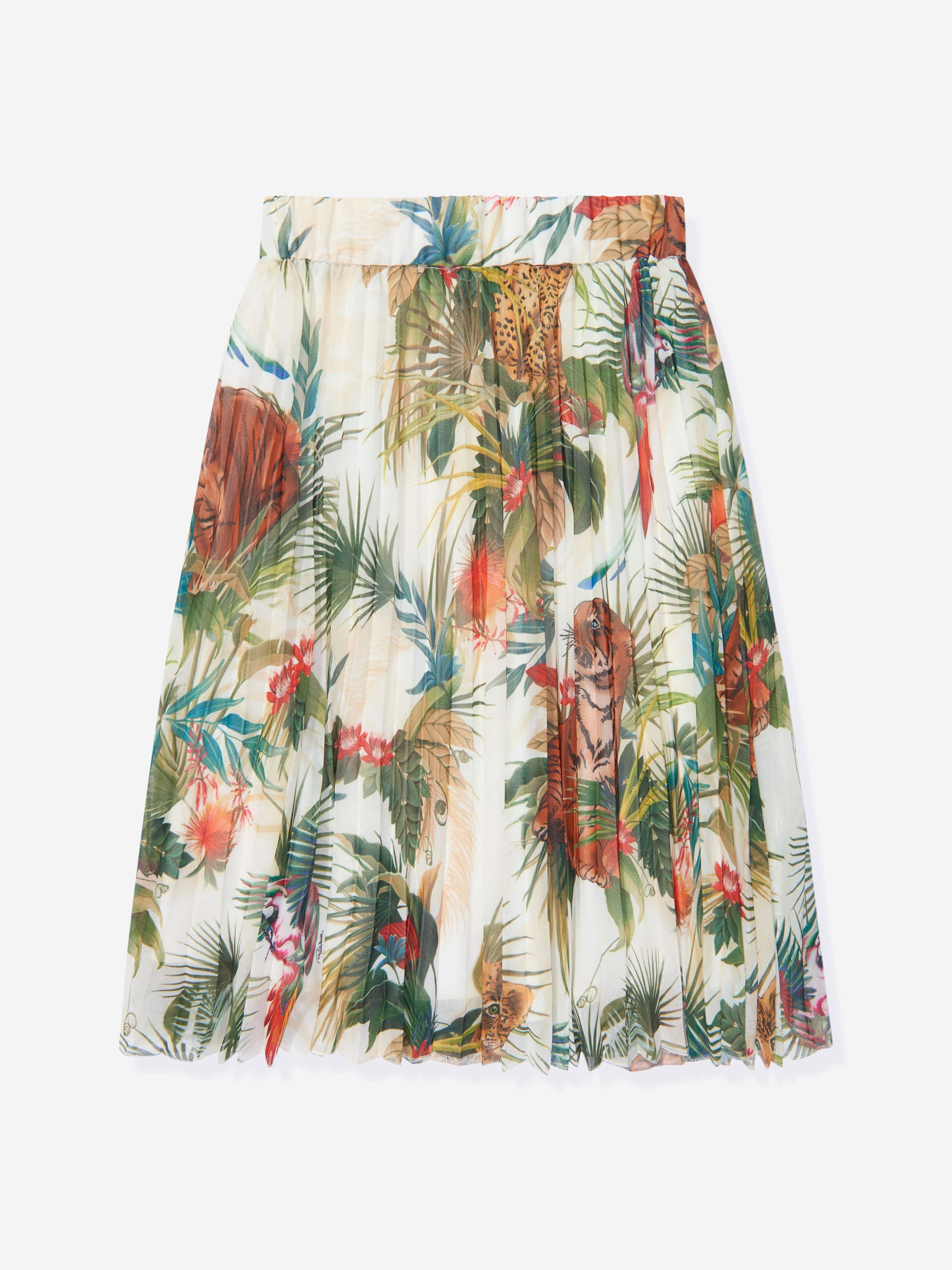 Roberto Cavalli Girls Silk Botany Skirt in White