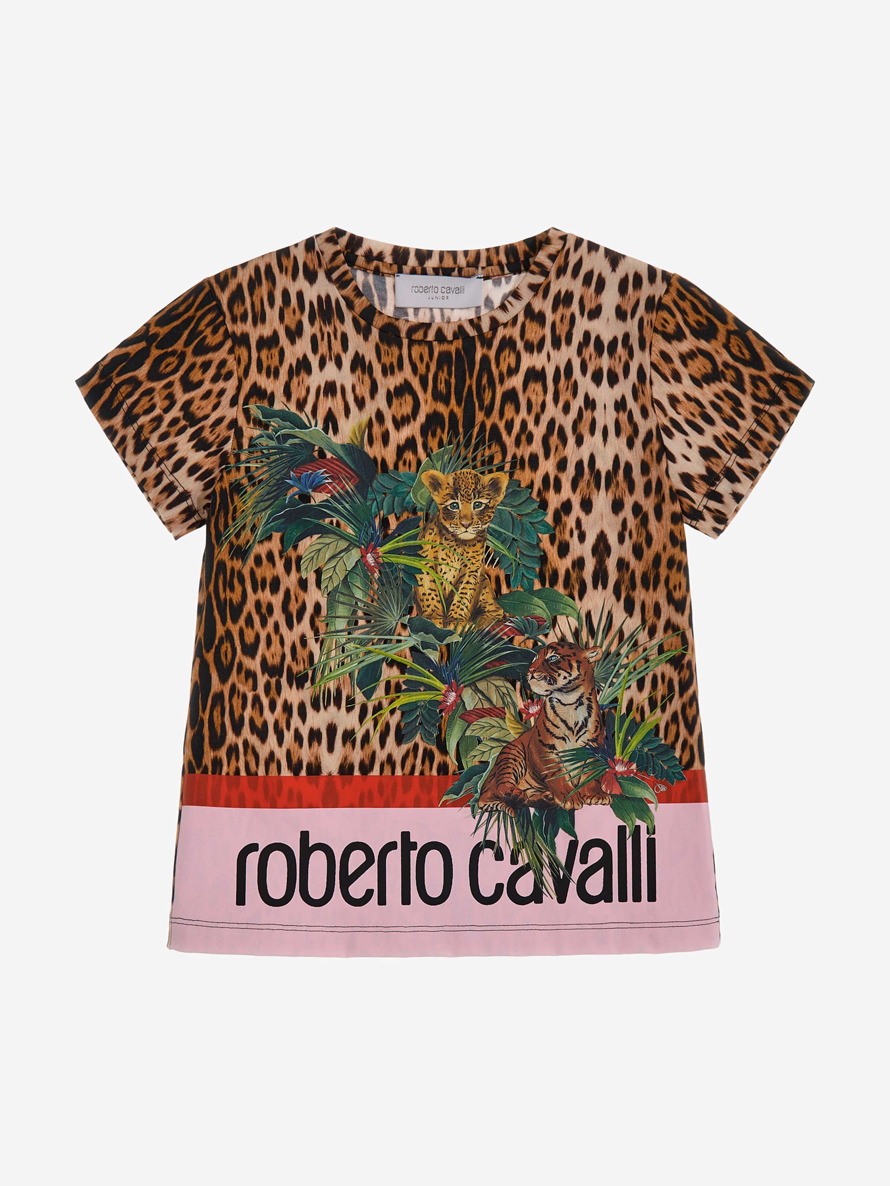 Roberto Cavalli Girls Leopard Heritage T-Shirt in Brown