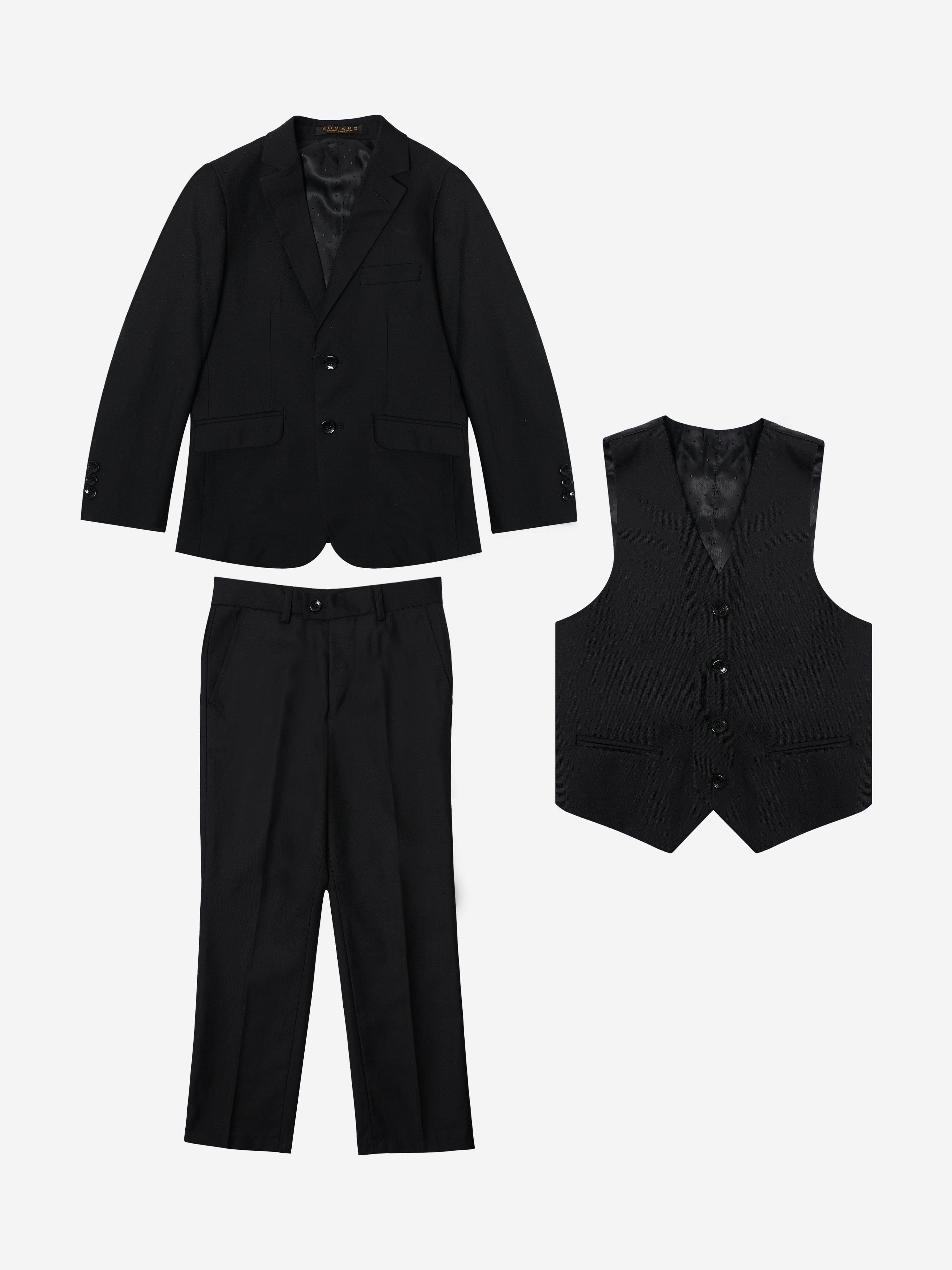 Romano Boys 3 Piece Suit in Black