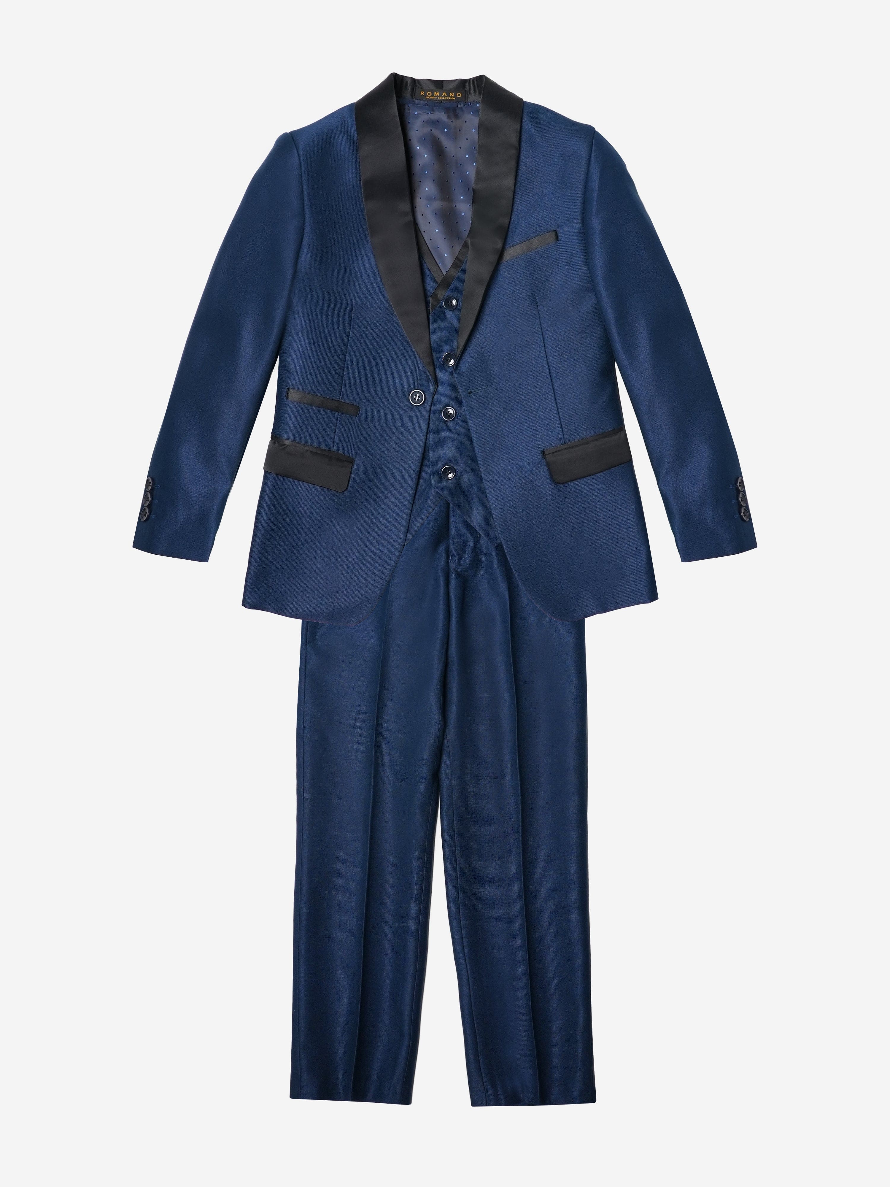 Romano Boys Shawl Collar 3 Piece Suit in Blue