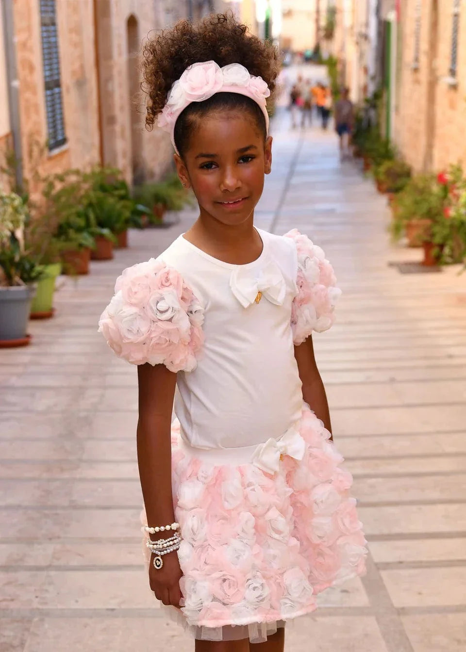 Angels Face Girls Roses Top and Skirt Set in Pink