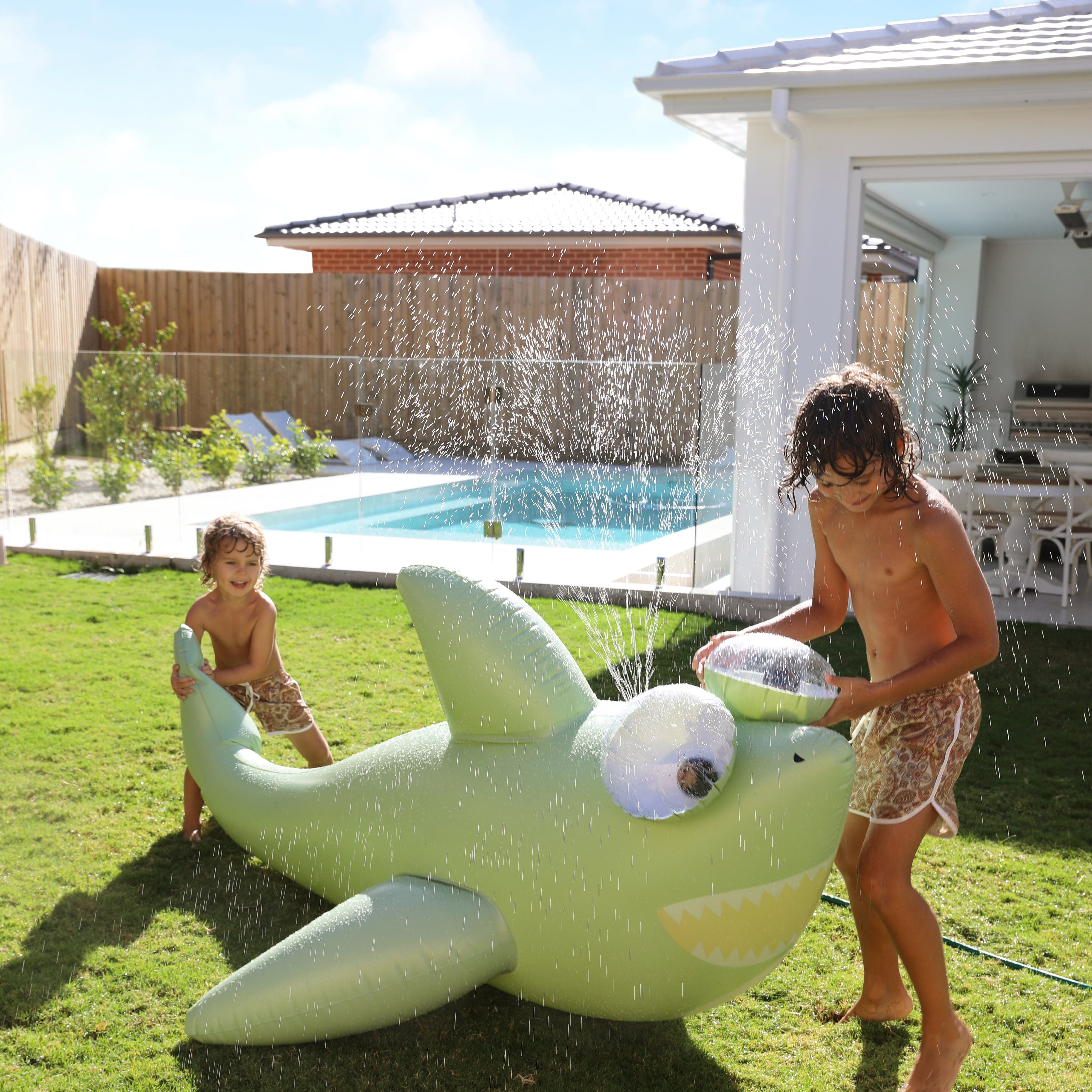 Sunnylife Kids Shark Tribe Inflatable Sprinkler in Khaki