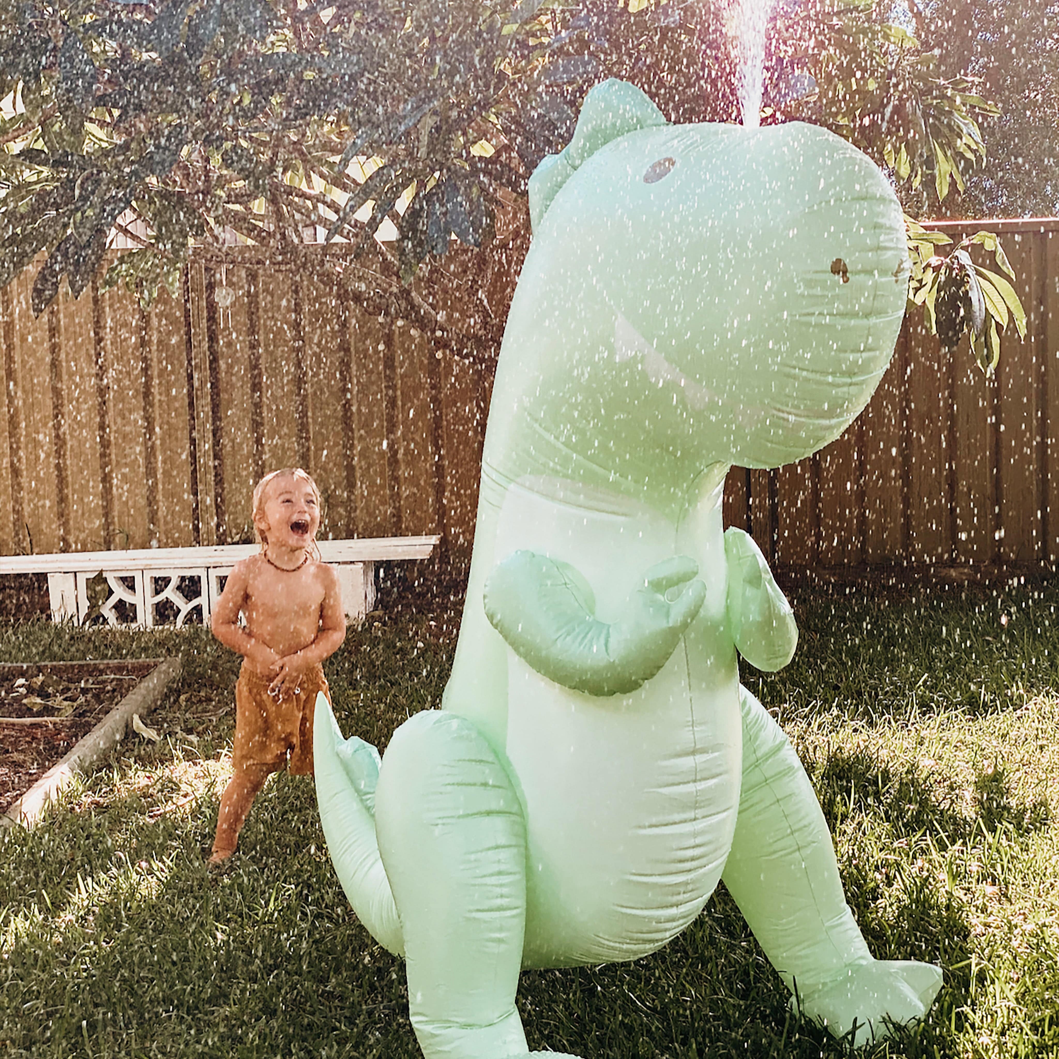 Sunnylife Kids Surfing Dino Inflatable Giant Sprinkler in Green