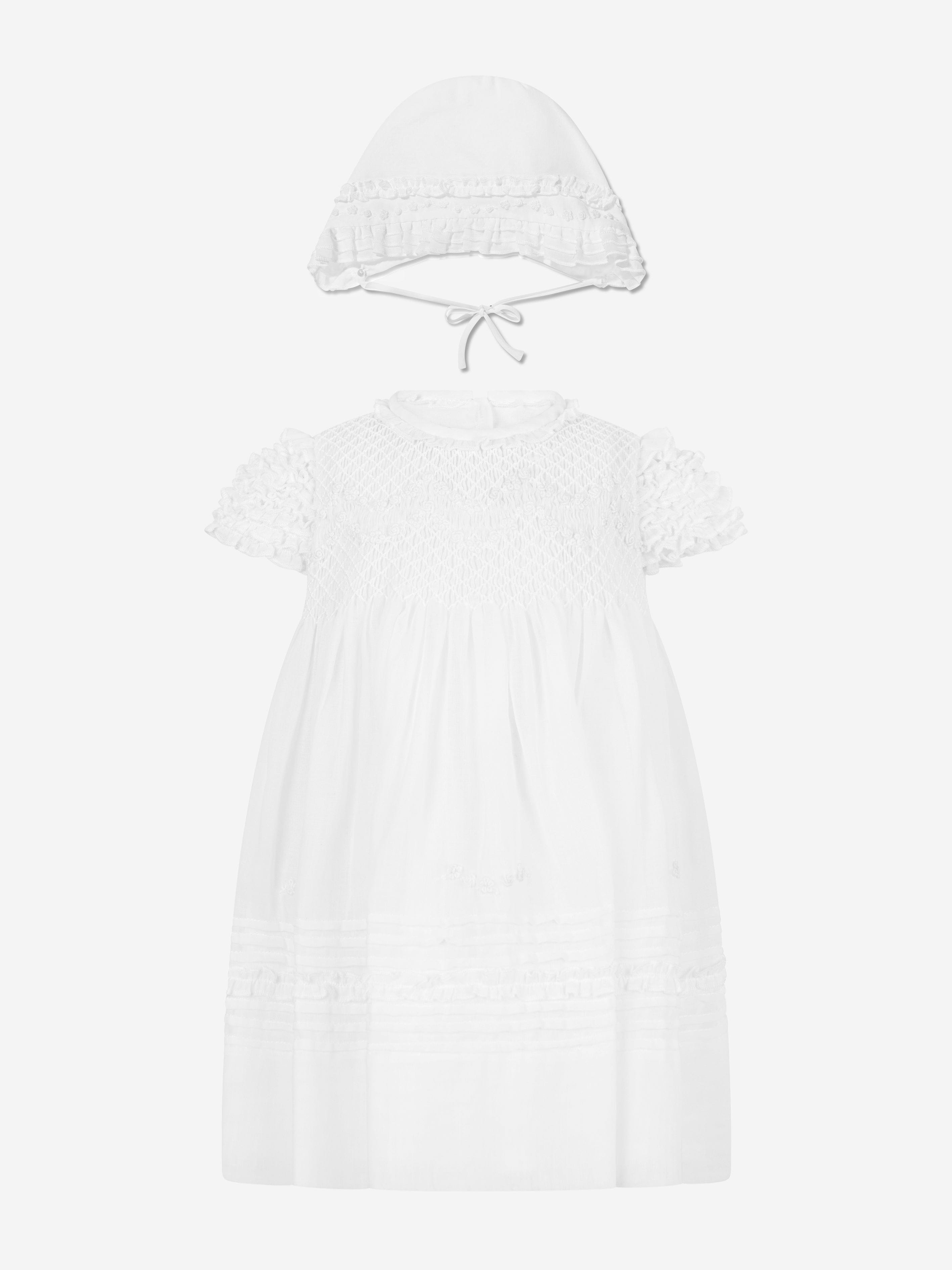 Sarah Louise Baby Girls Dress And Bonnet in Ivory