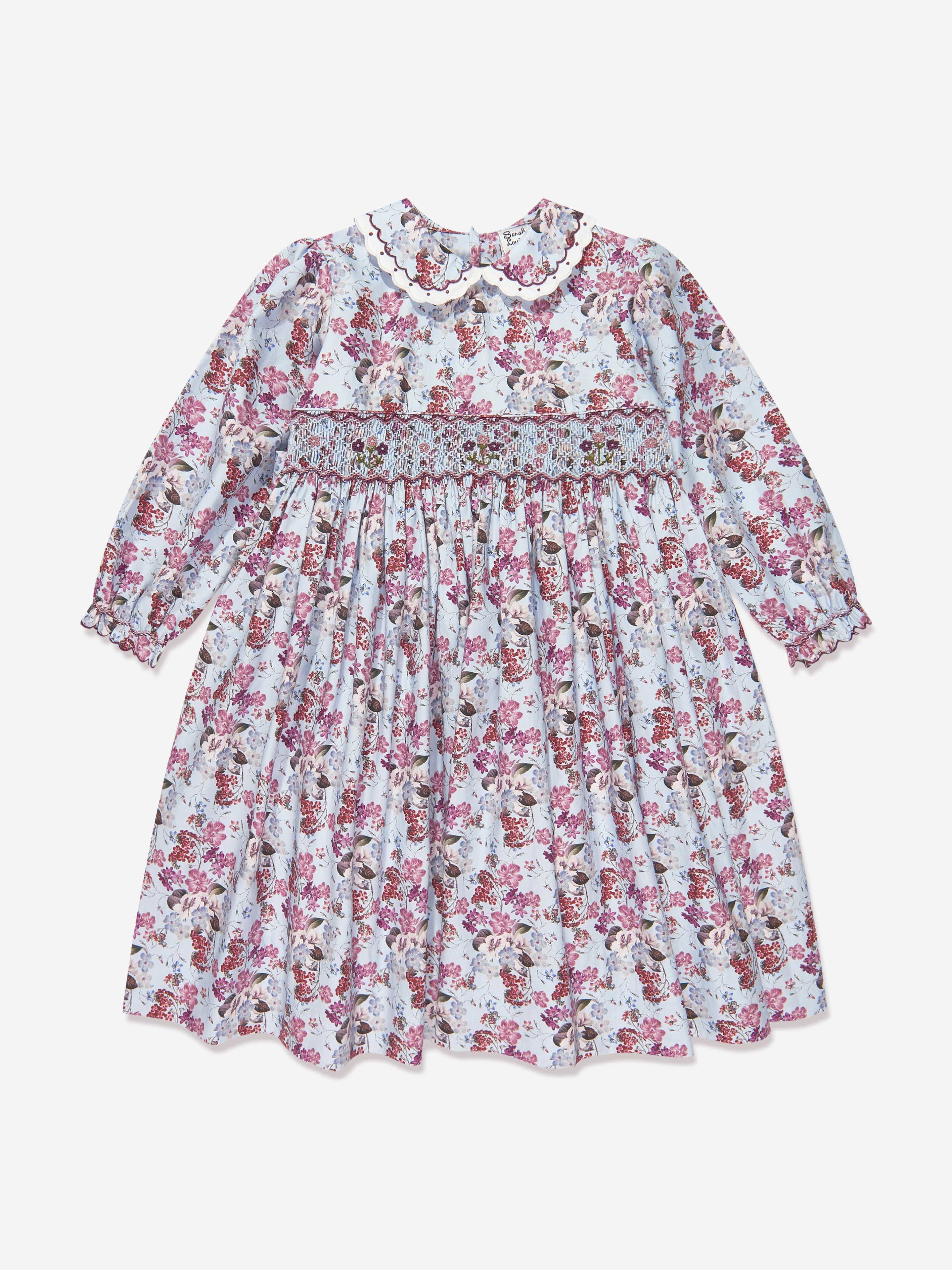 Sarah Louise Girls Floral Print Dress in Ivory