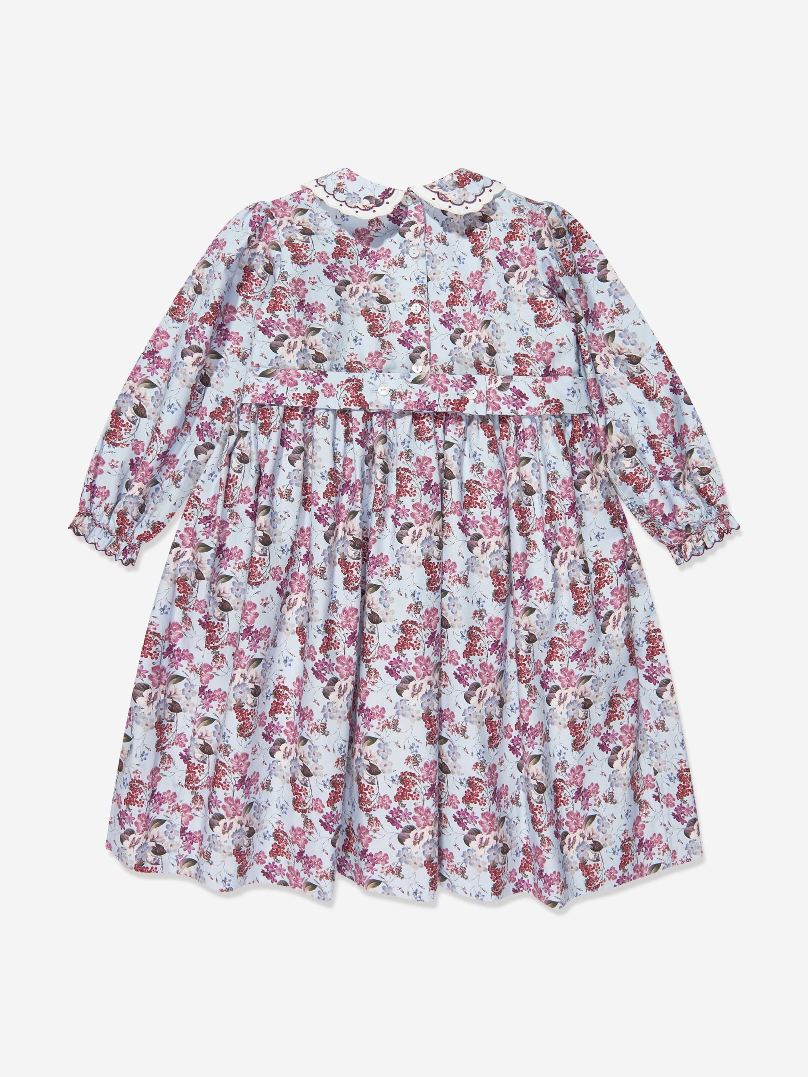 Sarah Louise Girls Floral Print Dress in Ivory