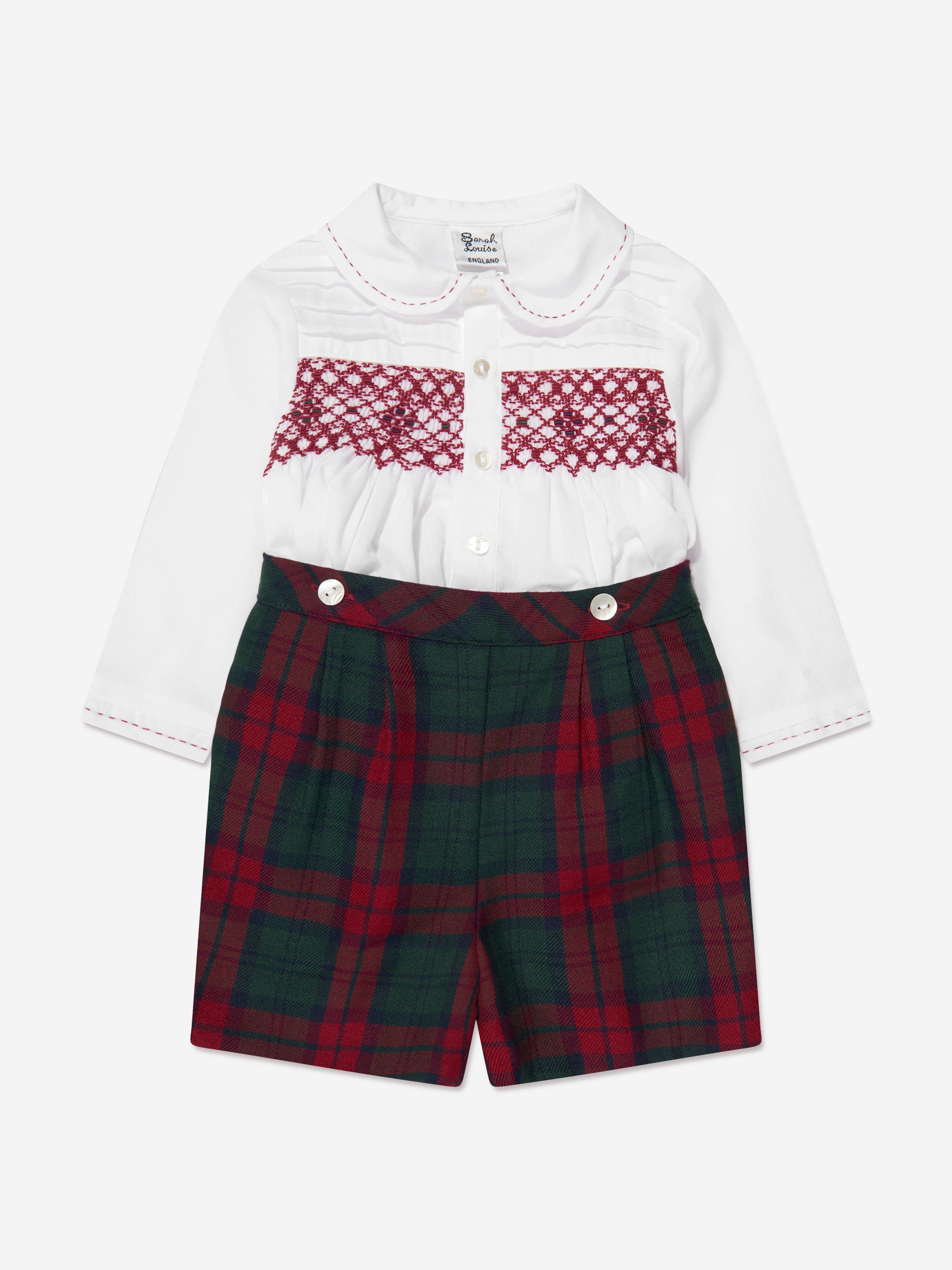 Sarah Louise Baby Boys Plaid 2 Piece Set in White