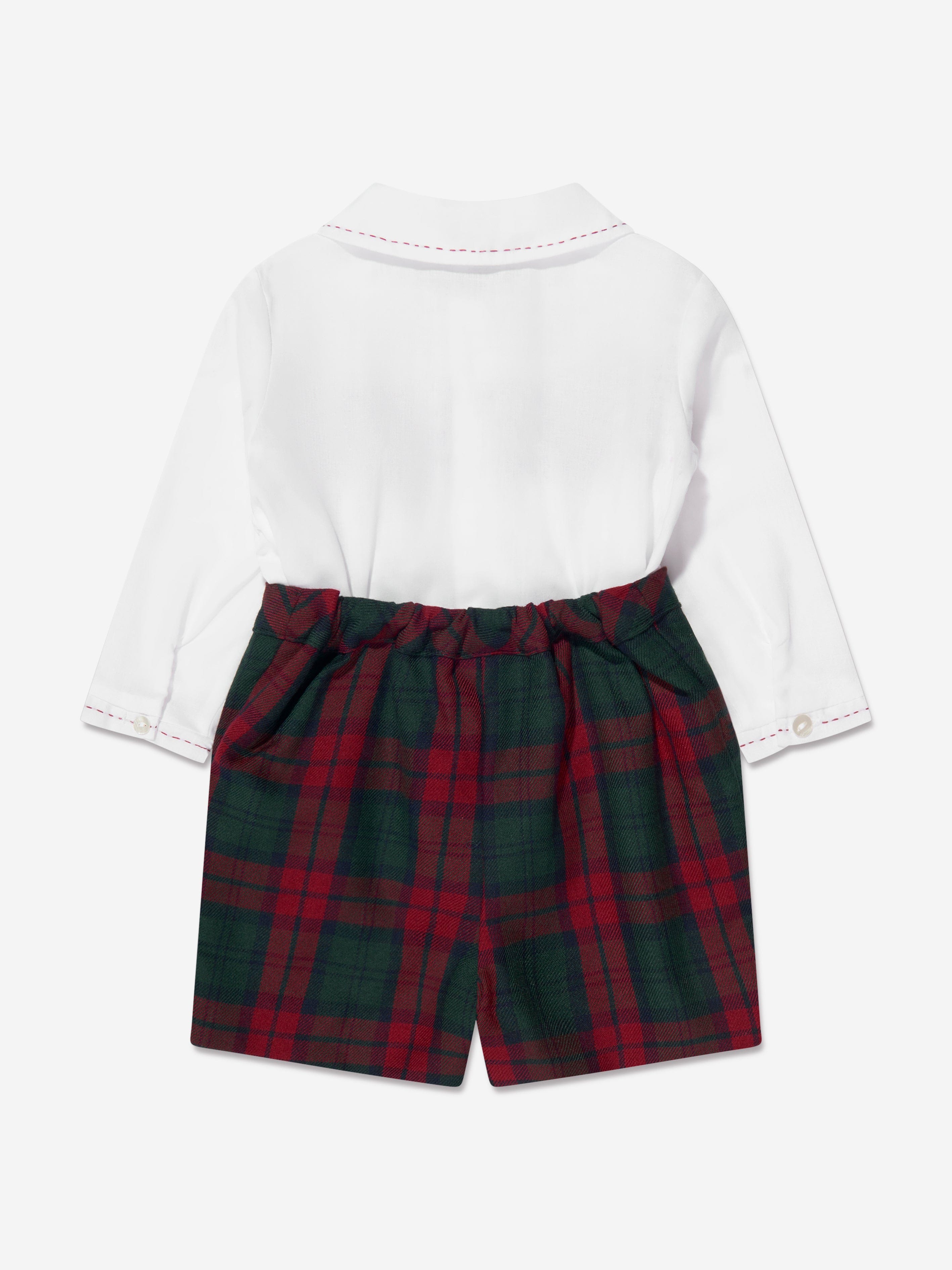 Sarah Louise Baby Boys Plaid 2 Piece Set in White