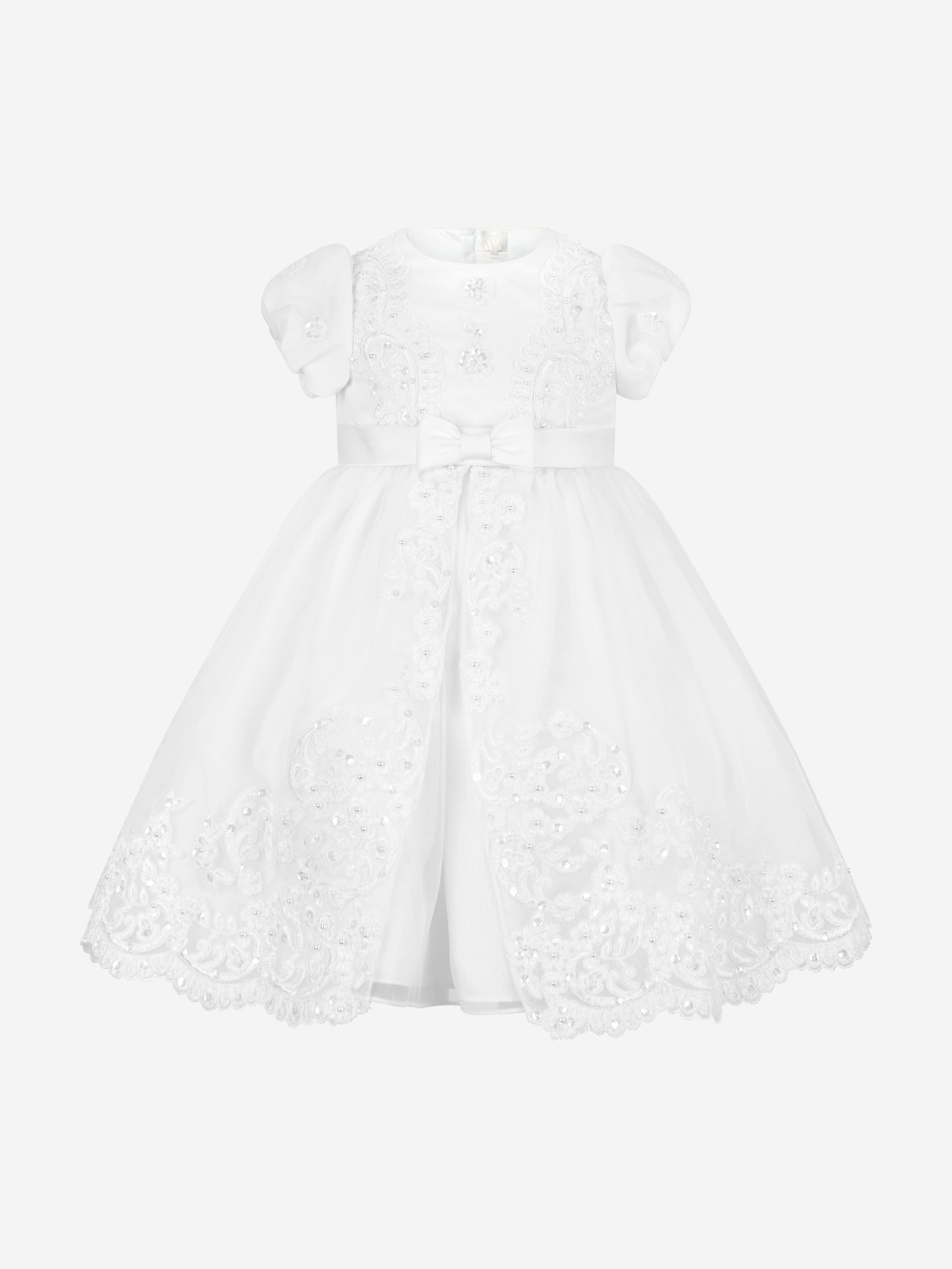 Sarah Louise Girls Ceremonial Ballerina Length Dress in White