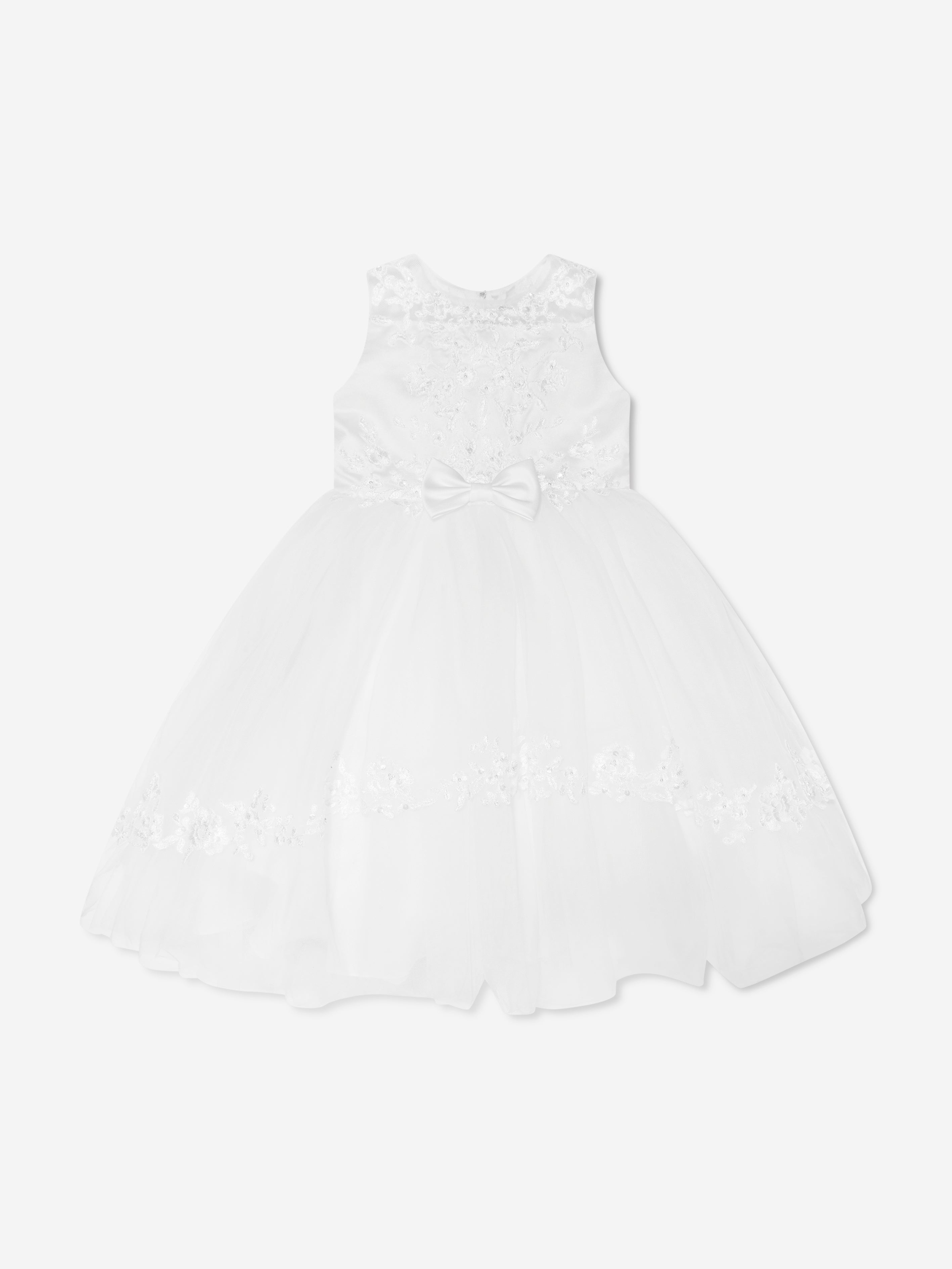 Sarah Louise Girls Ceremonial Ballerina Length Dress in White