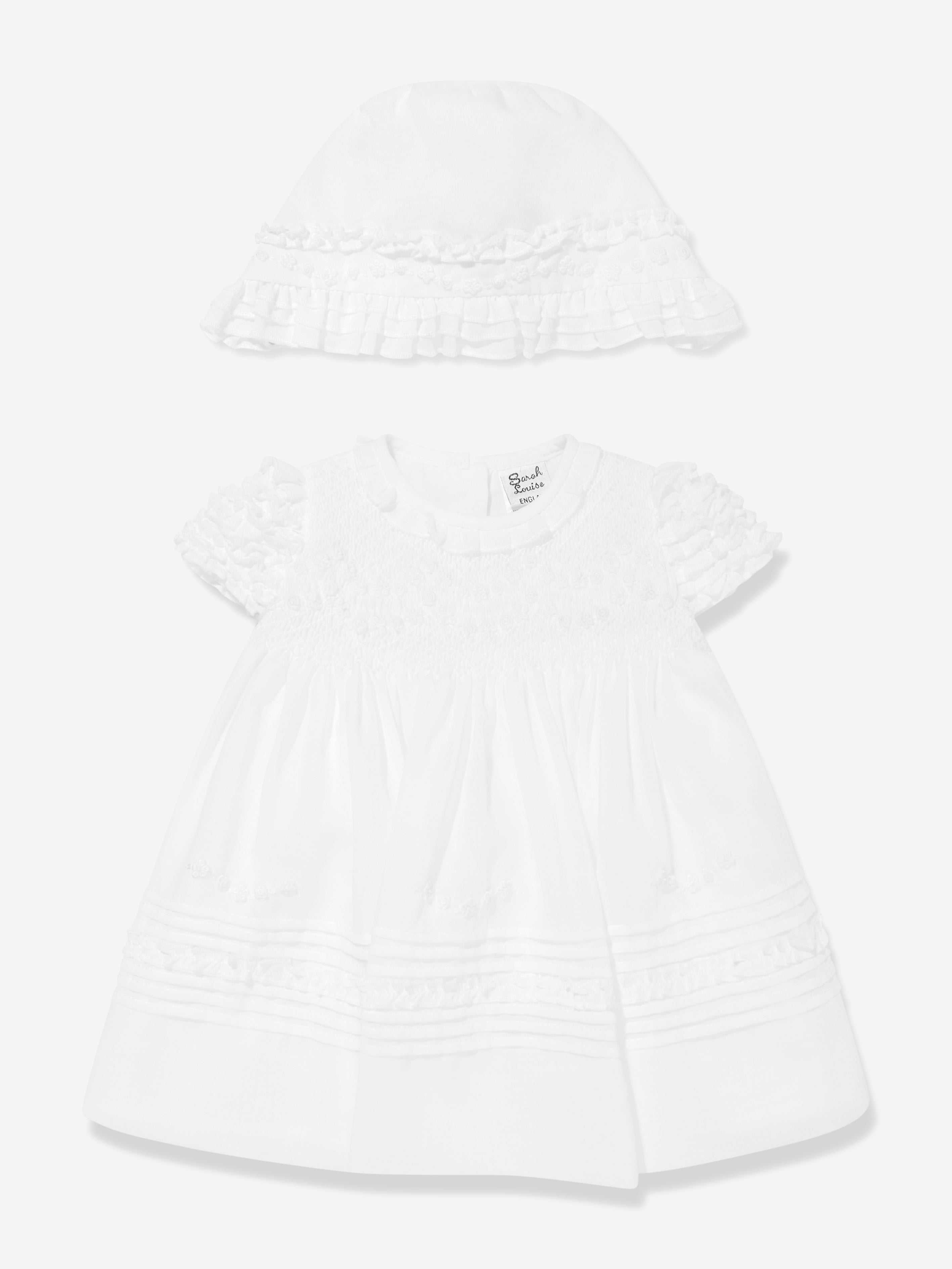 Sarah Louise Baby Girls Dress And Bonnet in Ivory