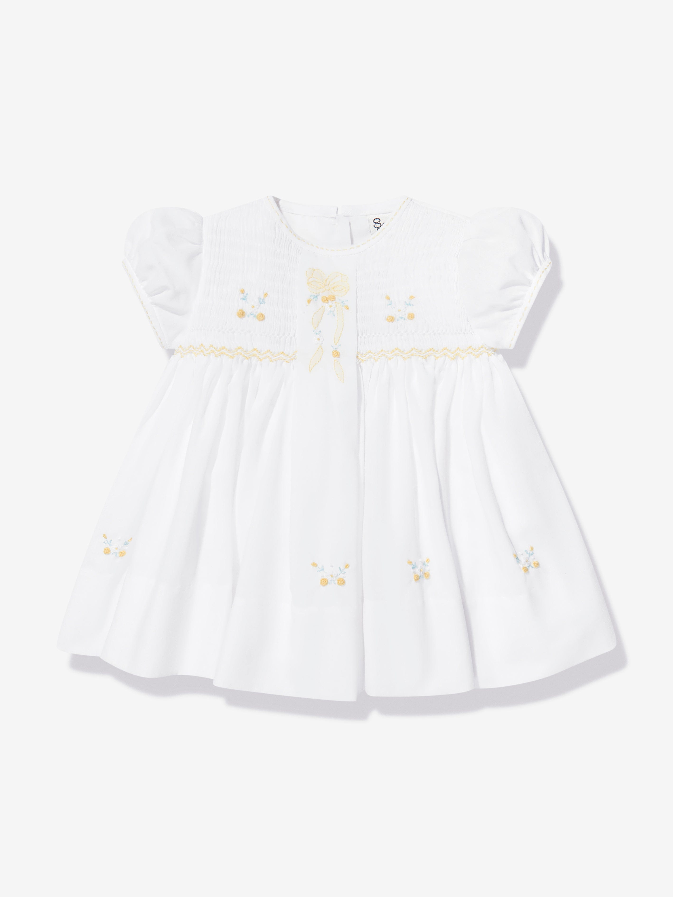 Sarah Louise Baby Girls Embroidered Dress in White