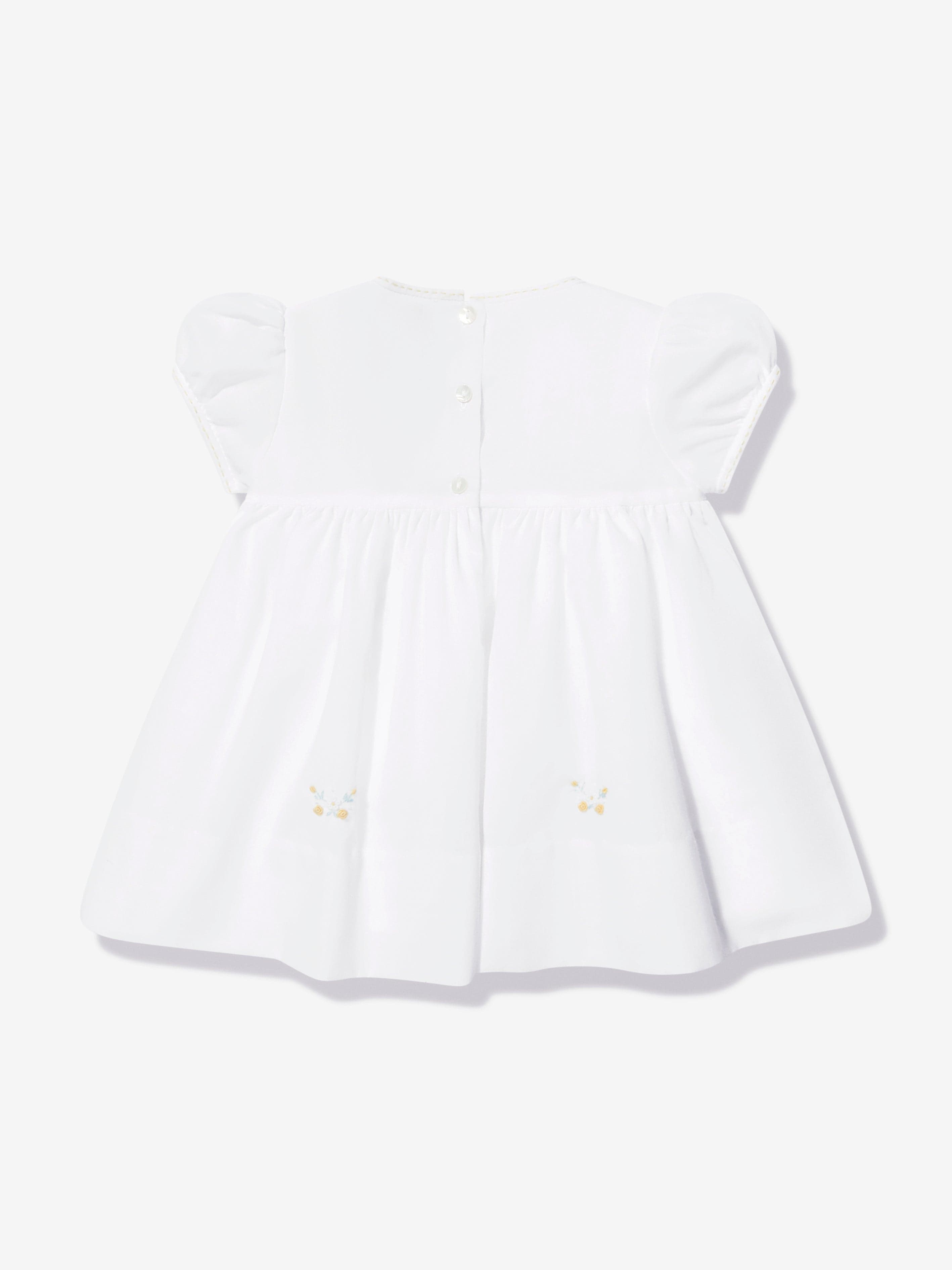 Sarah Louise Baby Girls Embroidered Dress in White