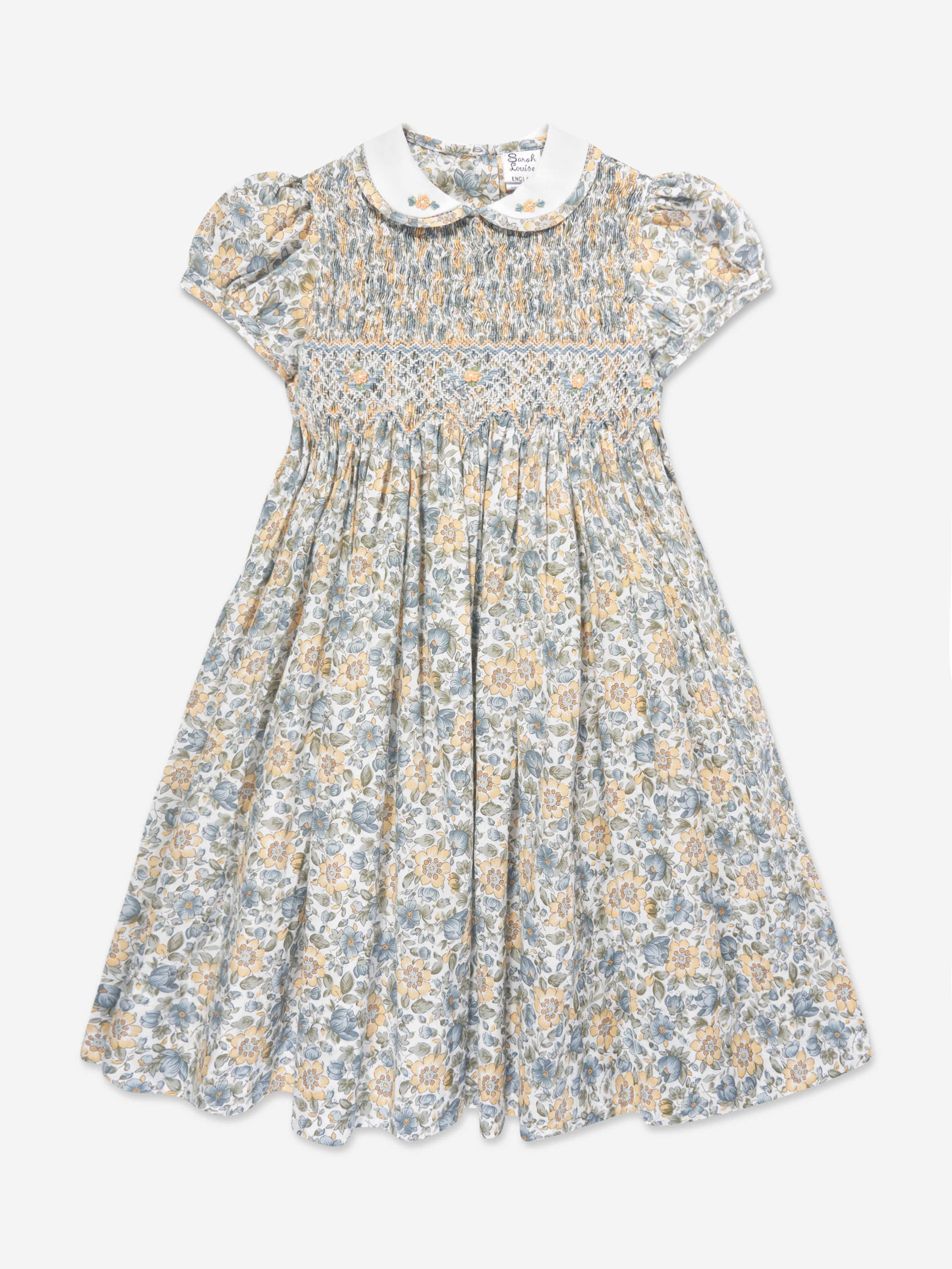 Sarah Louise Girls Cotton Floral Dress in Yellow