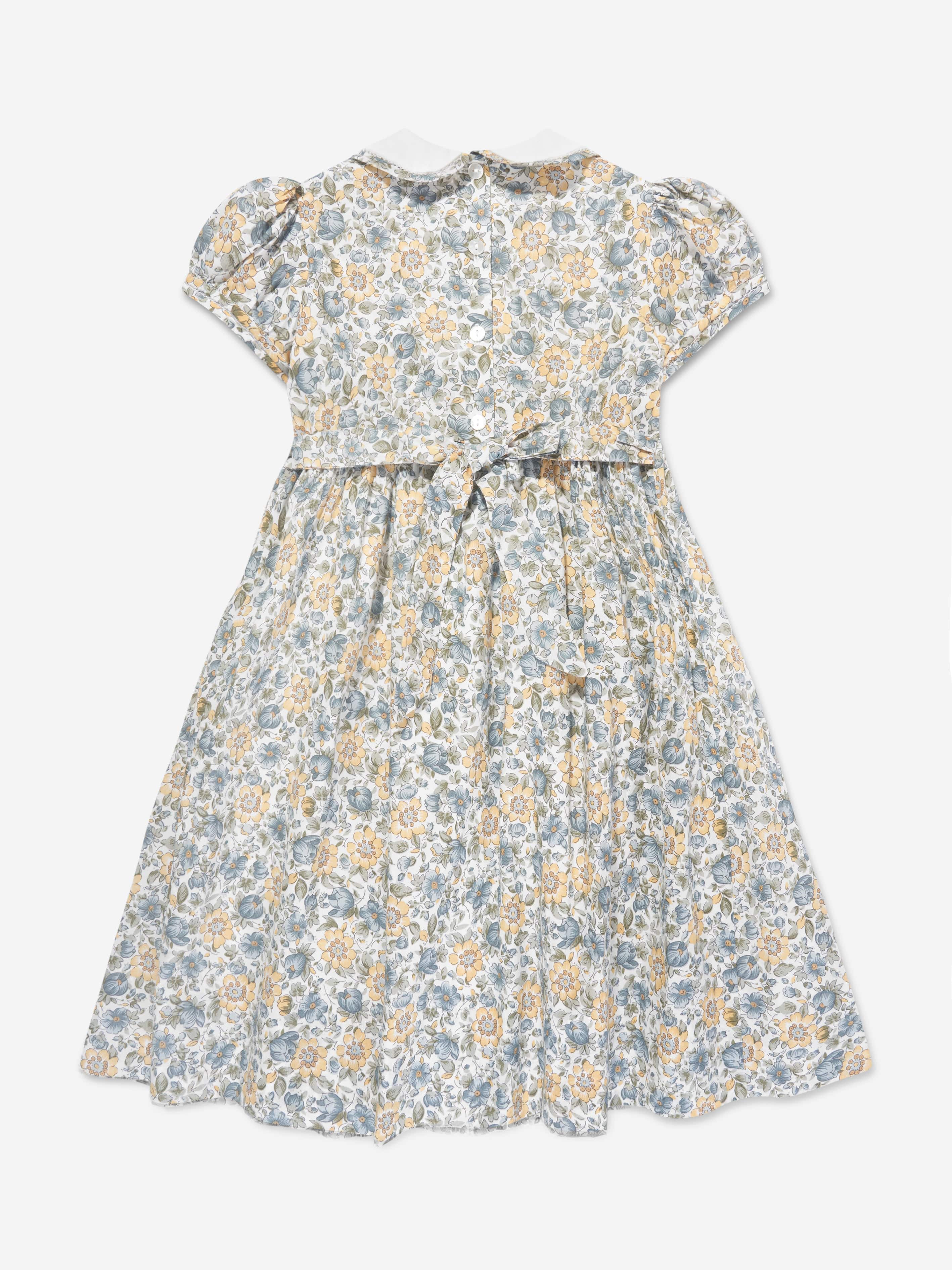 Sarah Louise Girls Cotton Floral Dress in Yellow