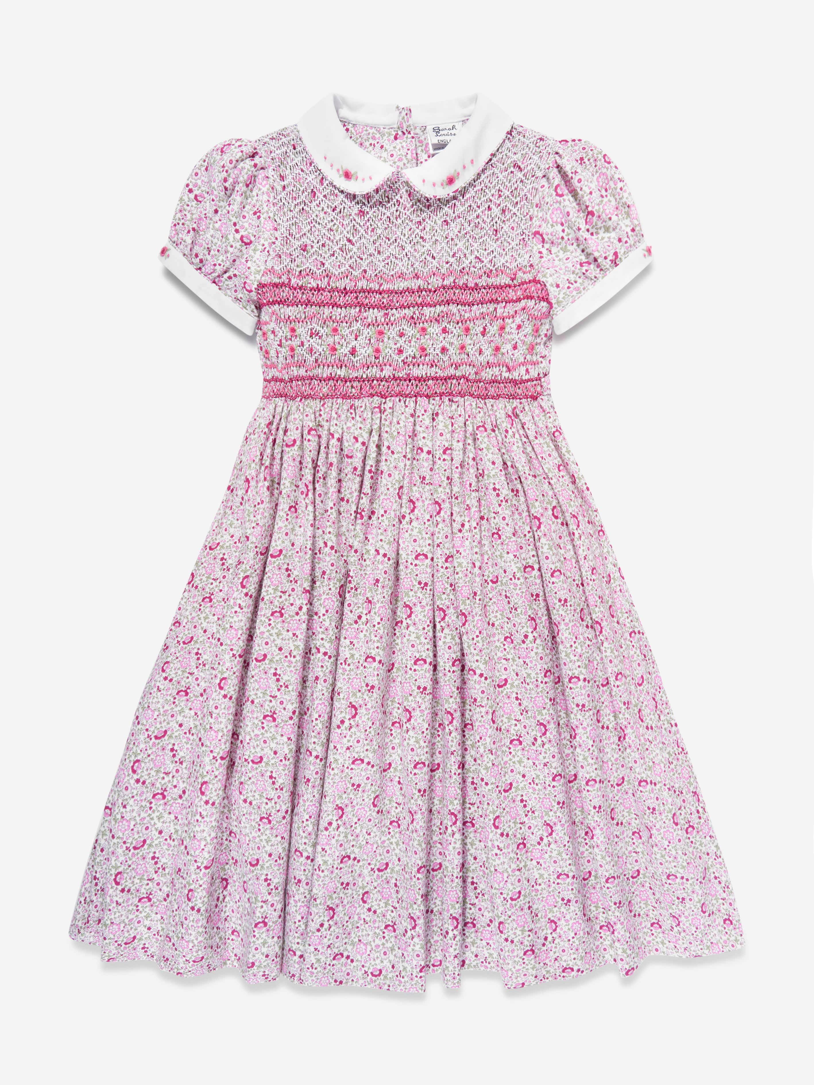 Sarah Louise Girls Floral Smocked Dress in Multicolour