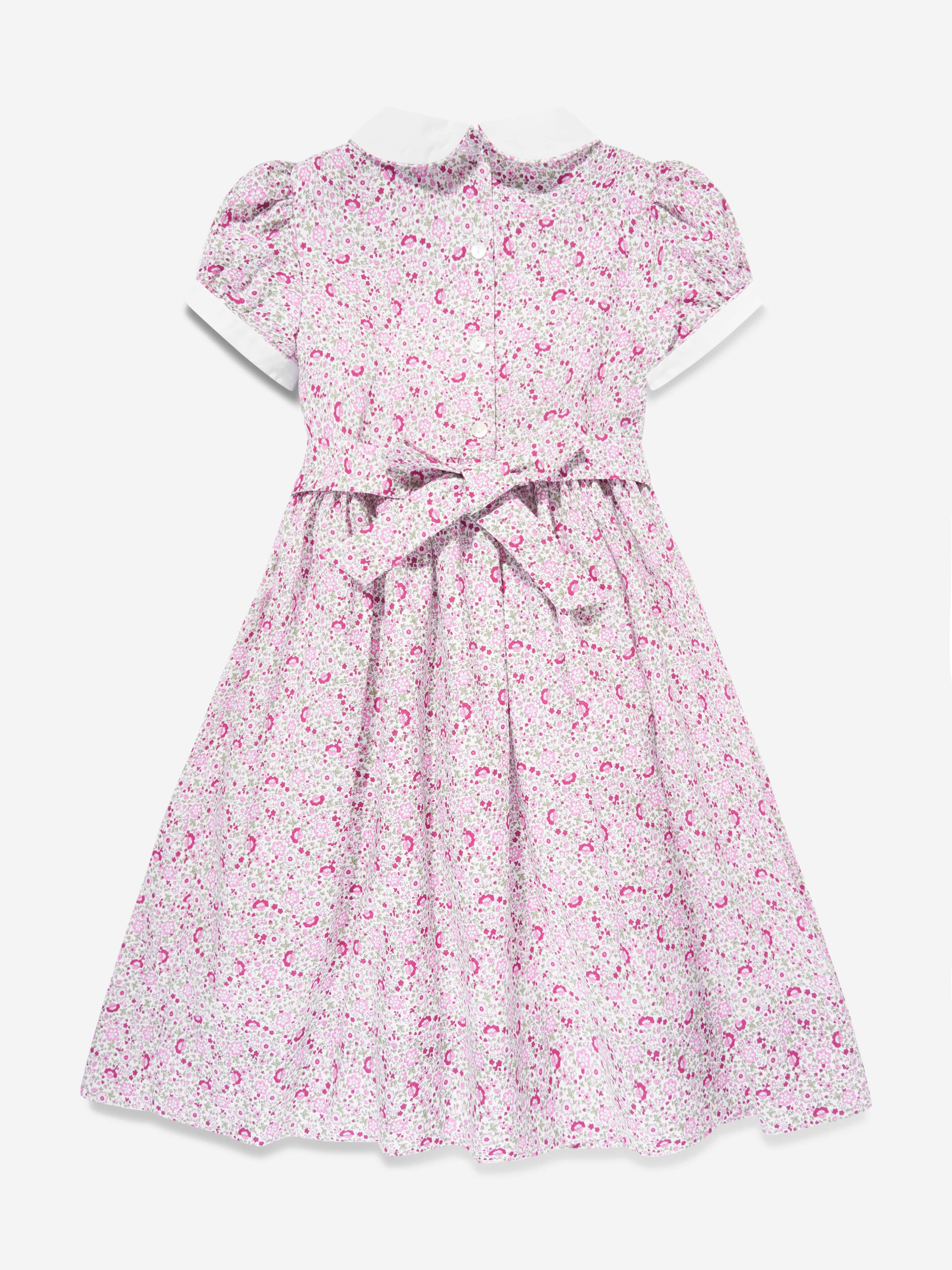 Sarah Louise Girls Floral Smocked Dress in Multicolour