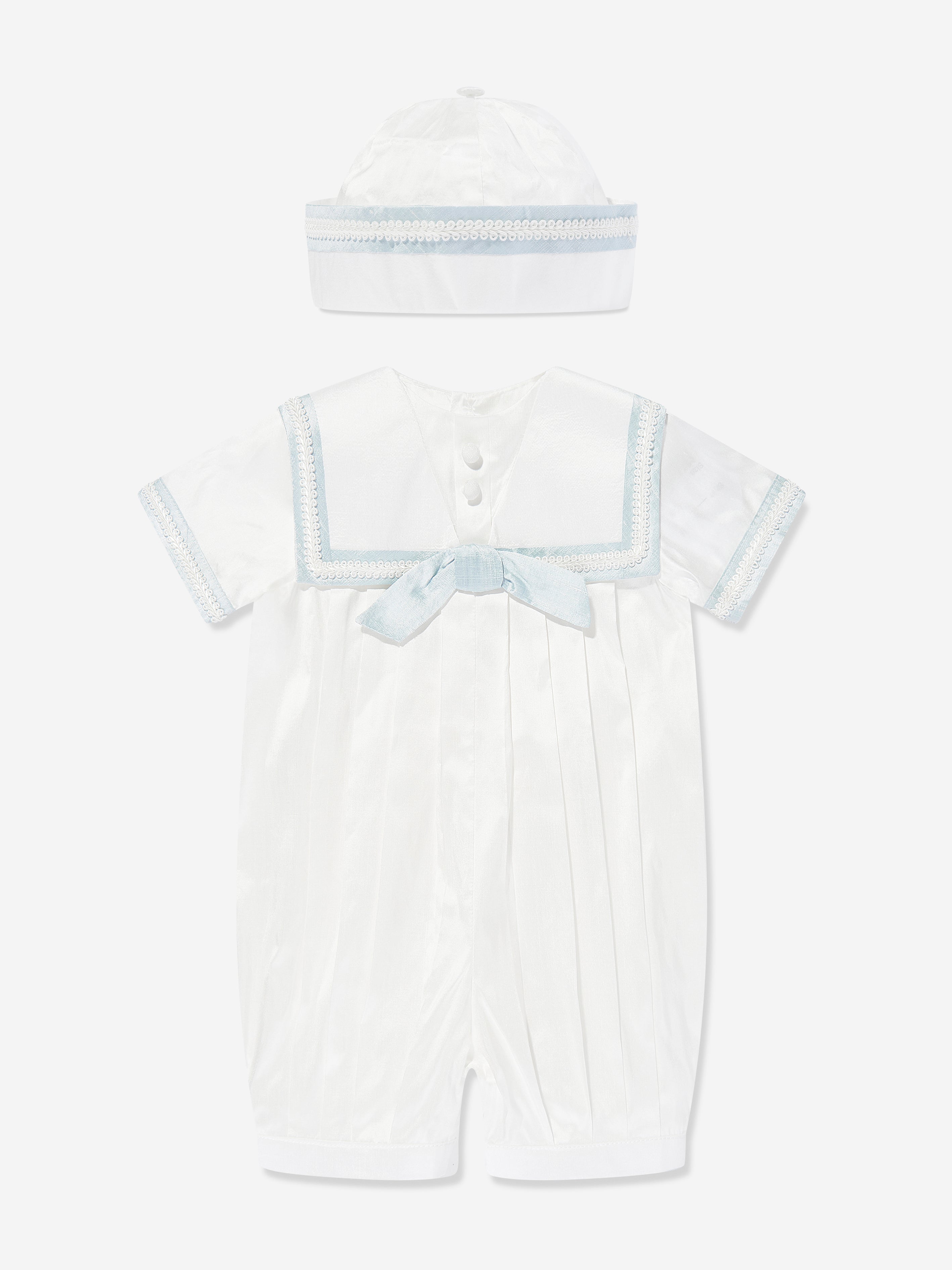 Sarah Louise Baby Boys Silk Romper and Hat in Ivory