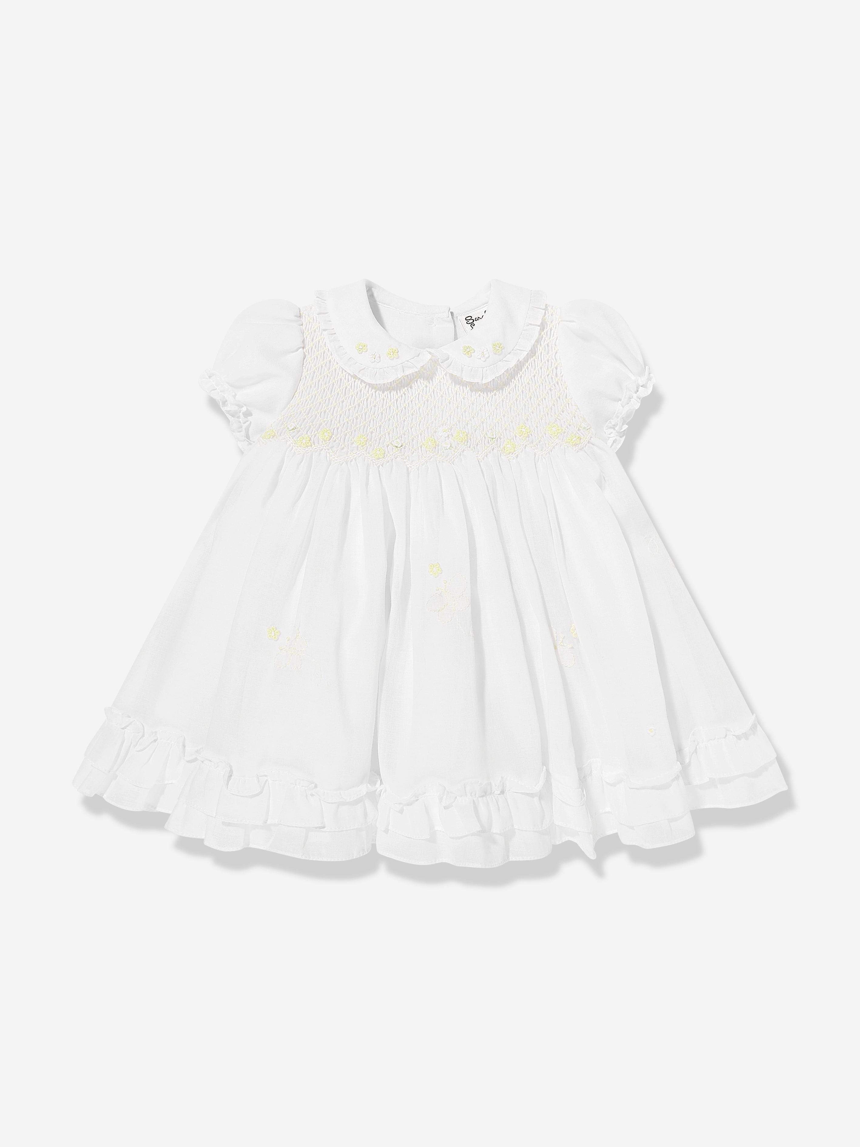 Sarah Louise Baby Girls Smocked Dress in White