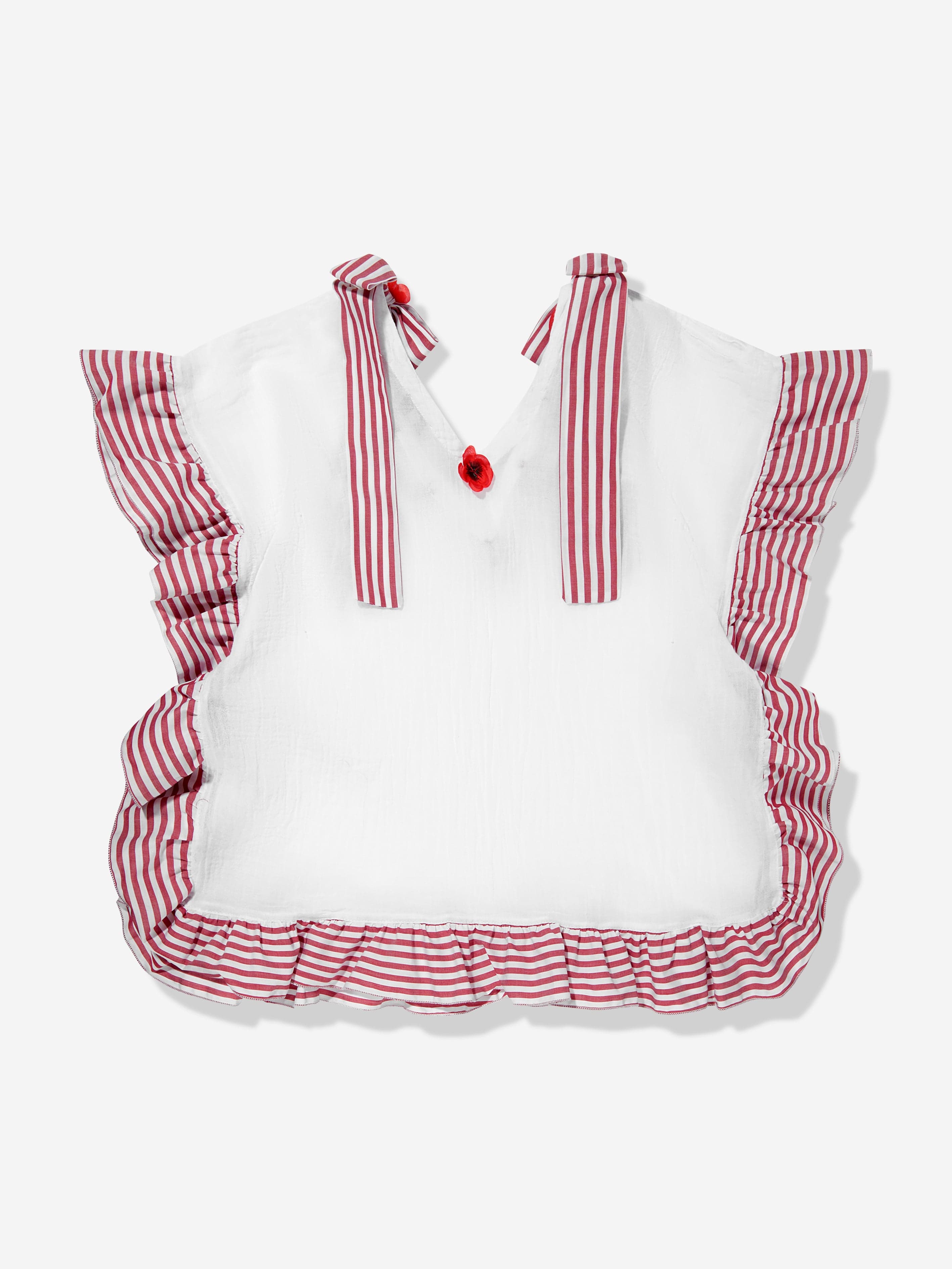 Selini Action Girls Striped Ruffle Poppy Flower Kaftan in White