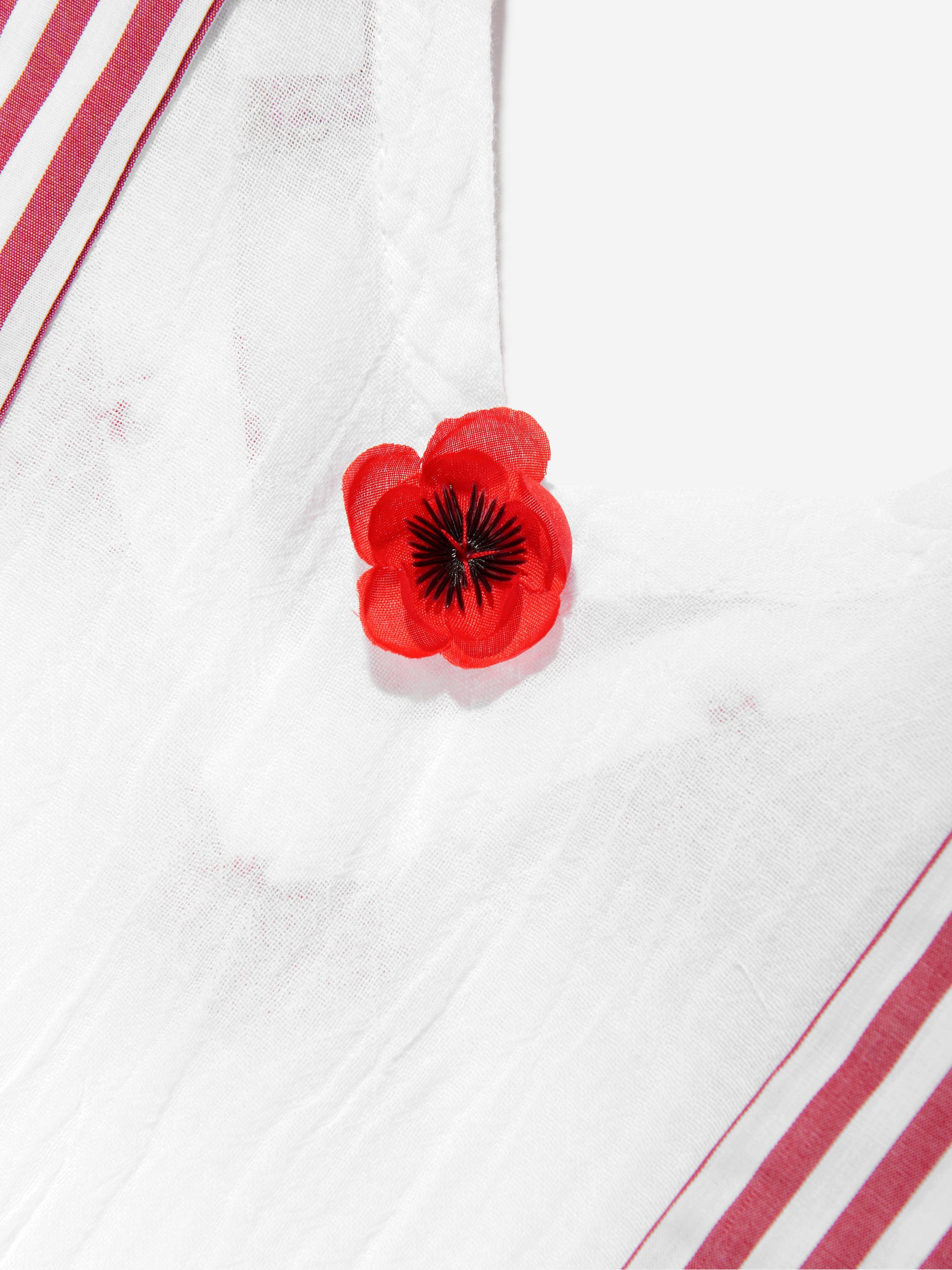 Selini Action Girls Striped Ruffle Poppy Flower Kaftan in White