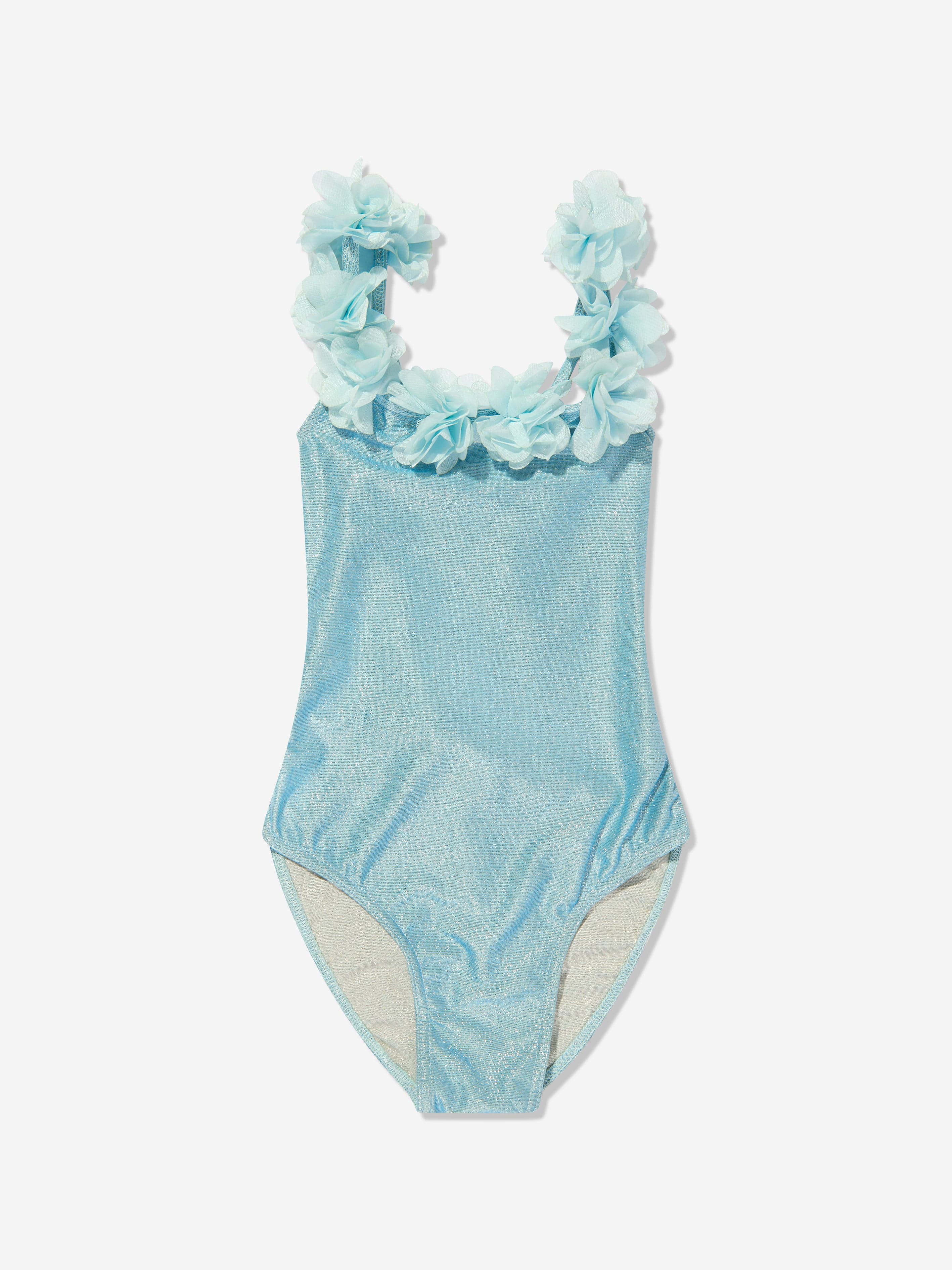 Selini Action Girls Metallic Flowers Swimsuit in Blue