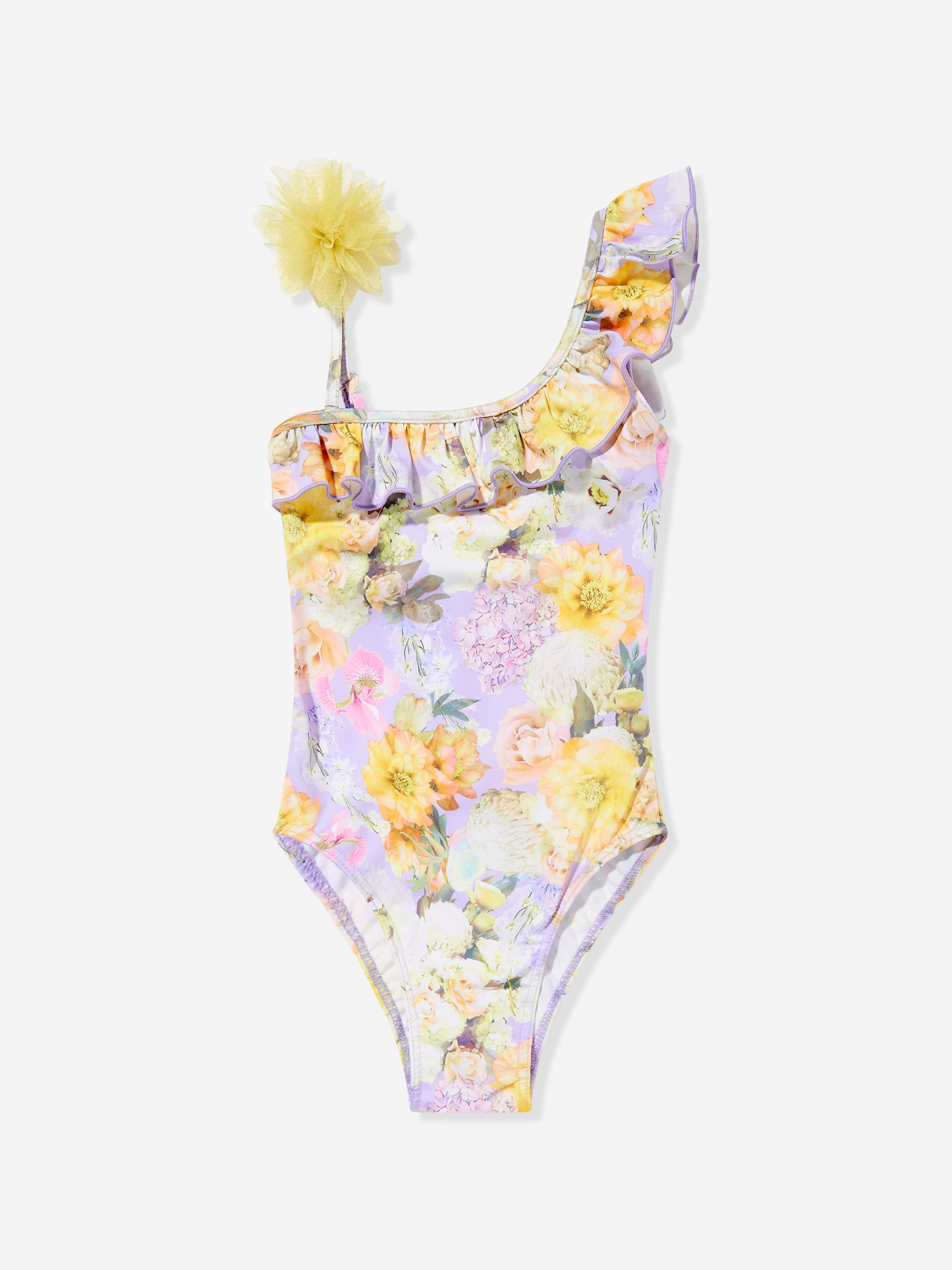 Selini Action Girls Floral Swimsuit in Yellow