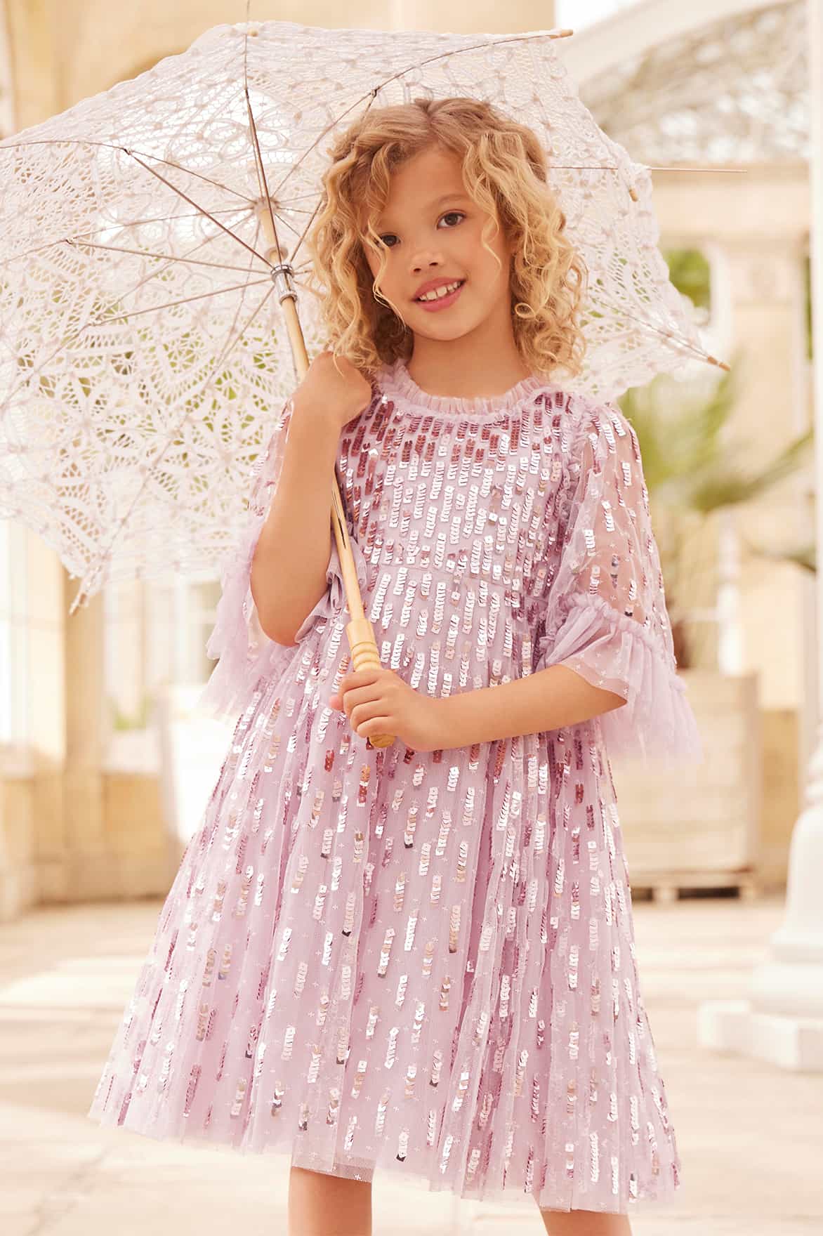 Needle & Thread Girls Sequin Dash Dress in Purple