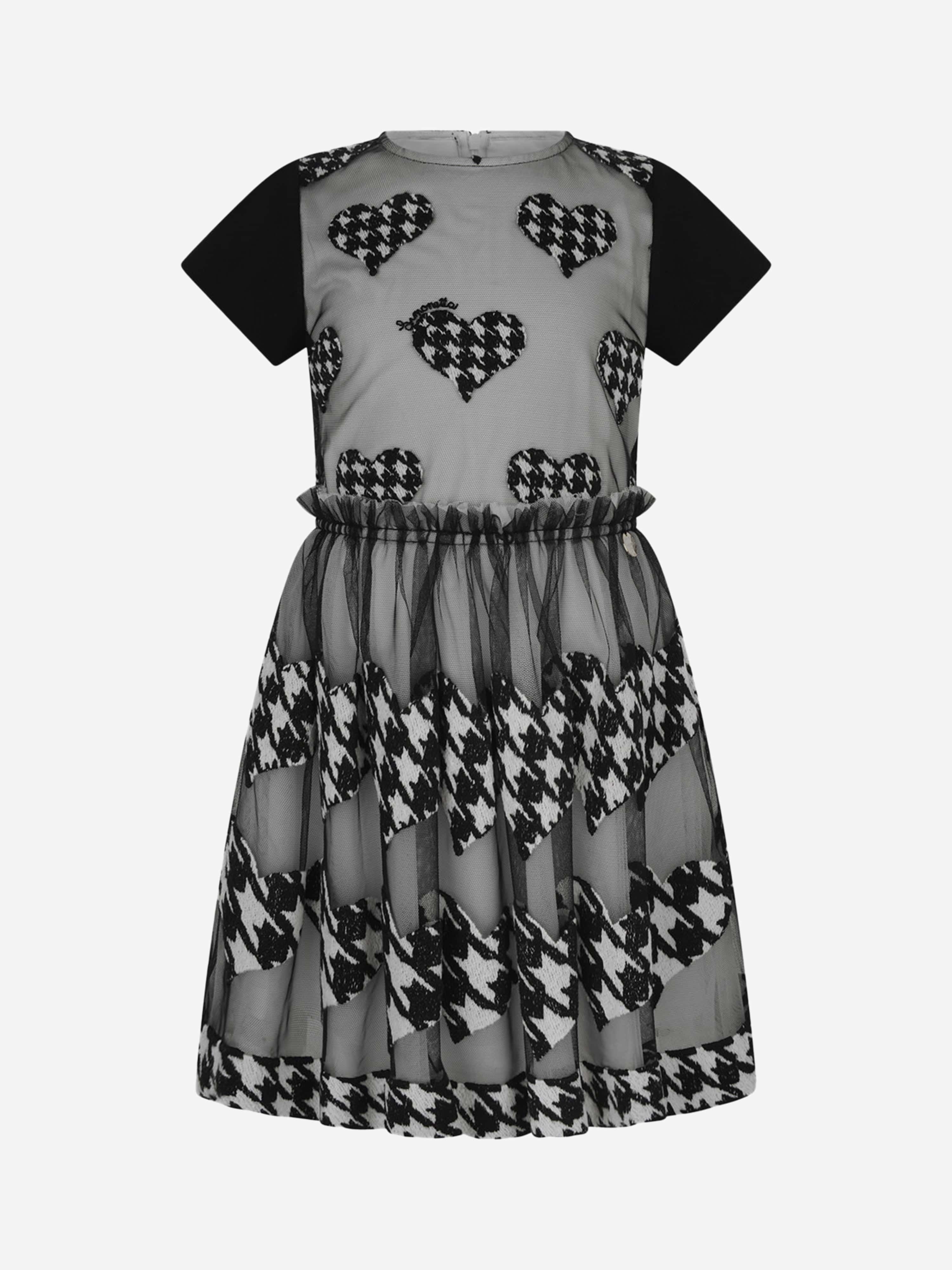 Simonetta Houndstooth Heart Embroidered Dress