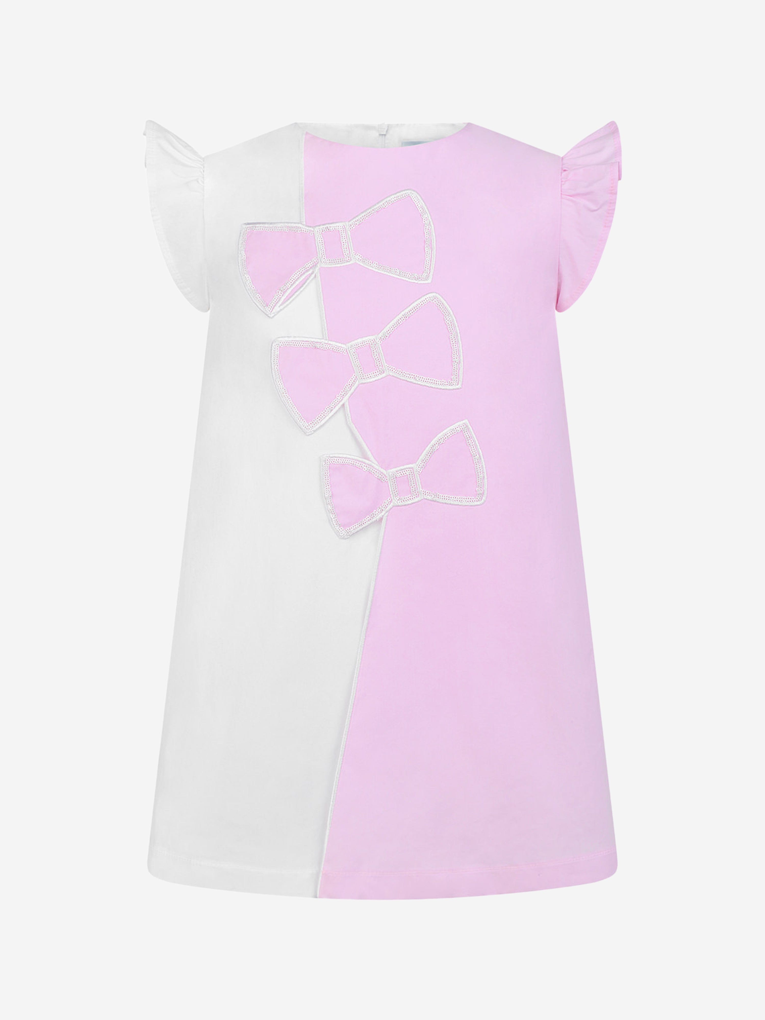 Simonetta Pink & White Cotton Bow Dress