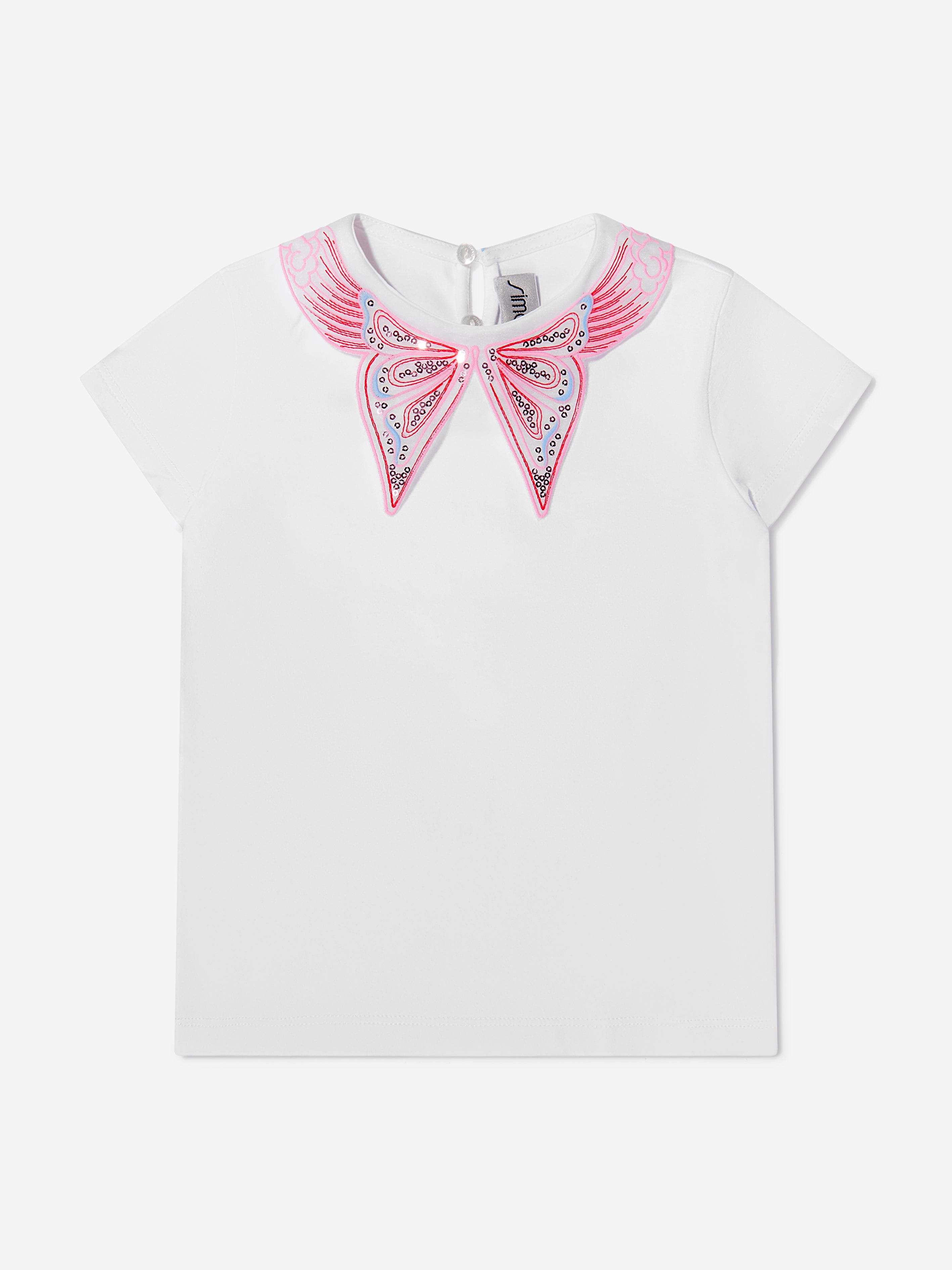 Simonetta Girls Cotton Butterfly Collar T-Shirt