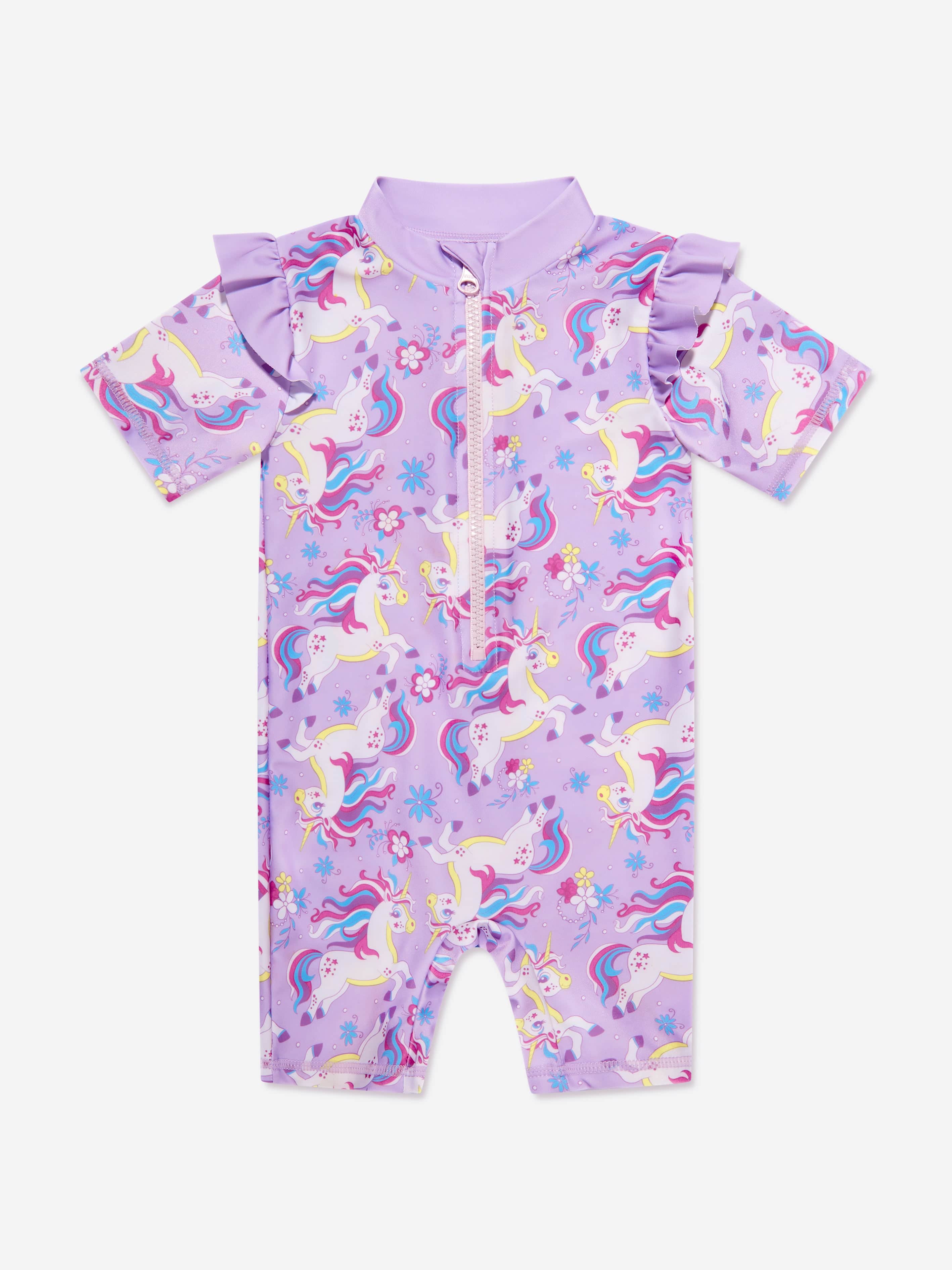 Soli Swim Baby Girls Unicorn Sun Protective Swim Suit (UPF50+) in Purple