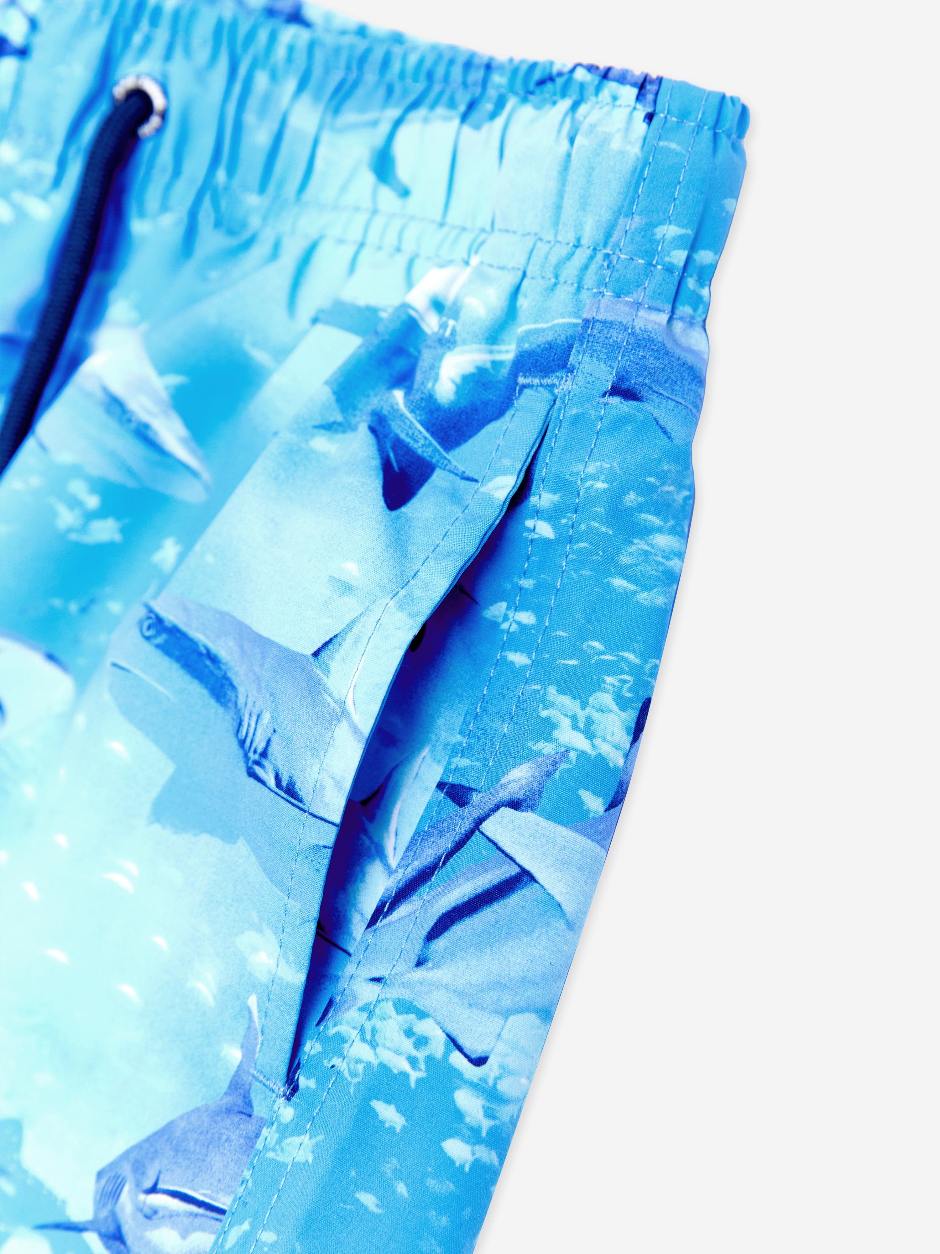 Soli Swim Boys Shark Beach Shorts in Blue (UPF50+)