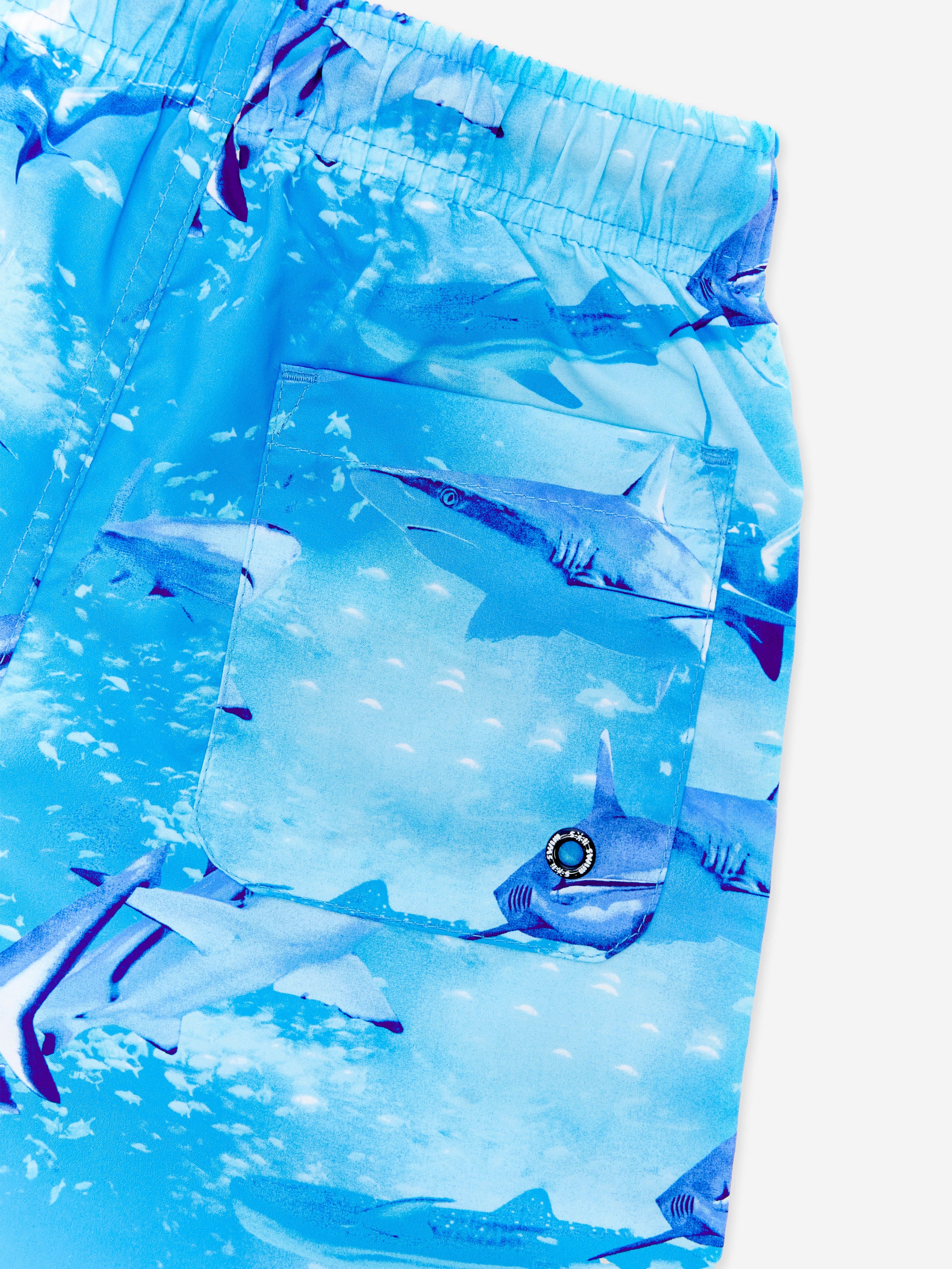 Soli Swim Boys Shark Beach Shorts in Blue (UPF50+)