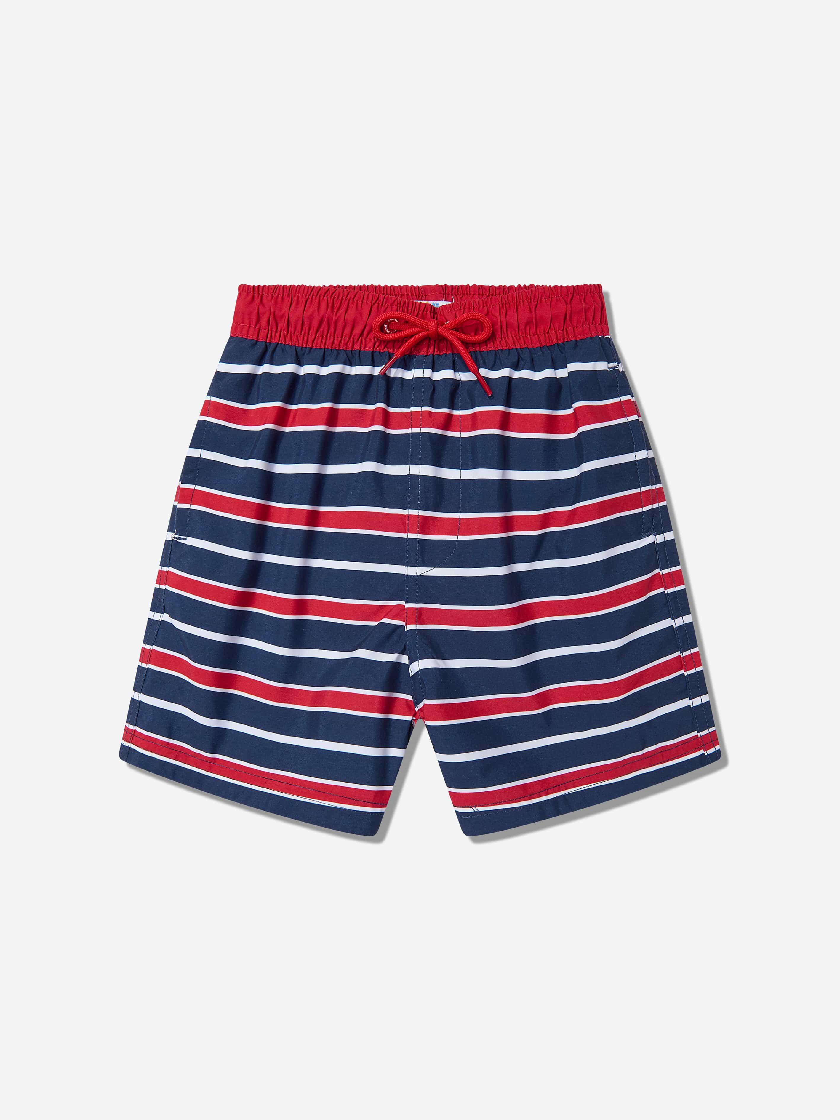 Soli Swim Boys Striped Beach Shorts in Red (UPF50+)