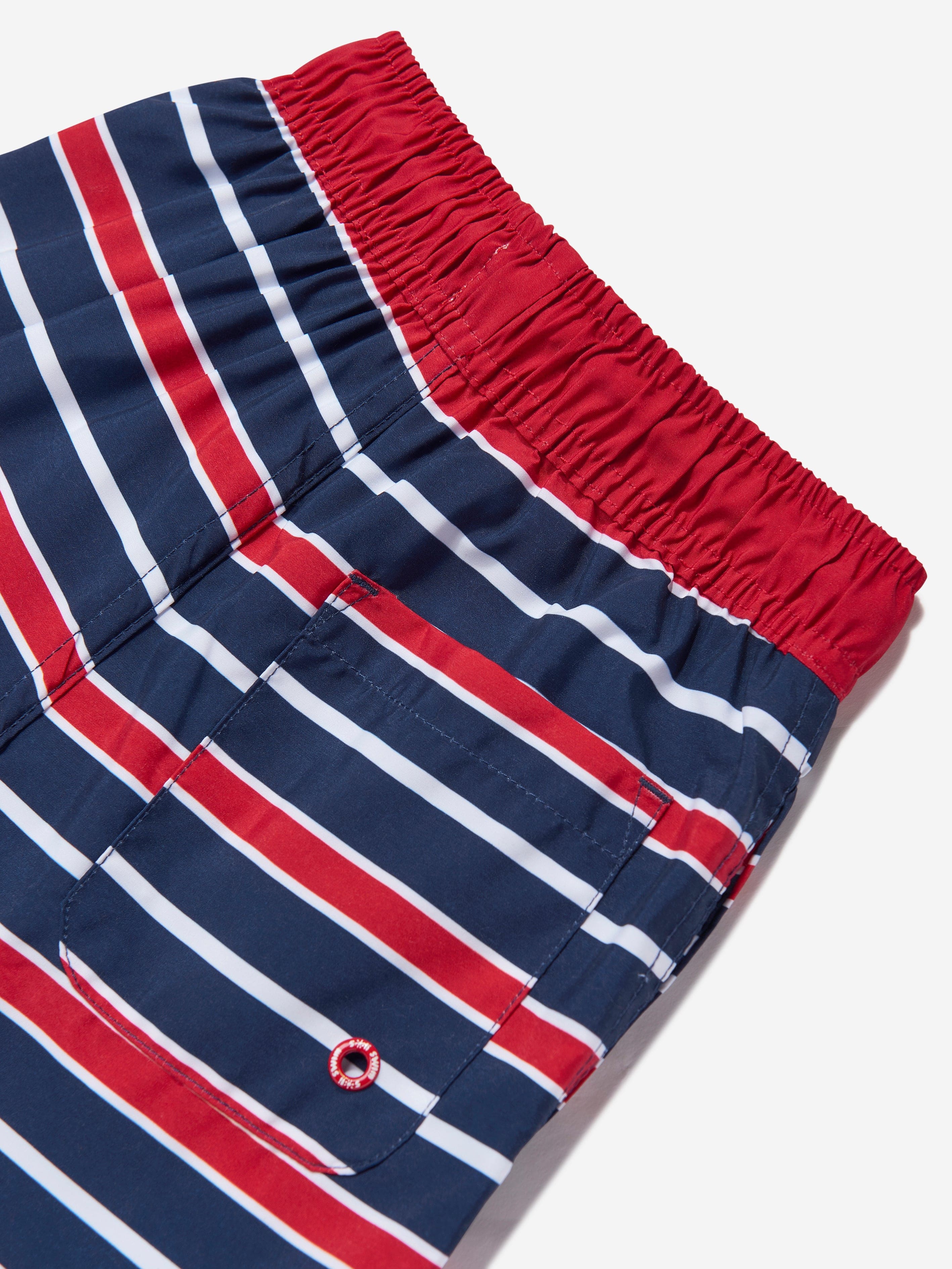 Soli Swim Boys Striped Beach Shorts in Red (UPF50+)