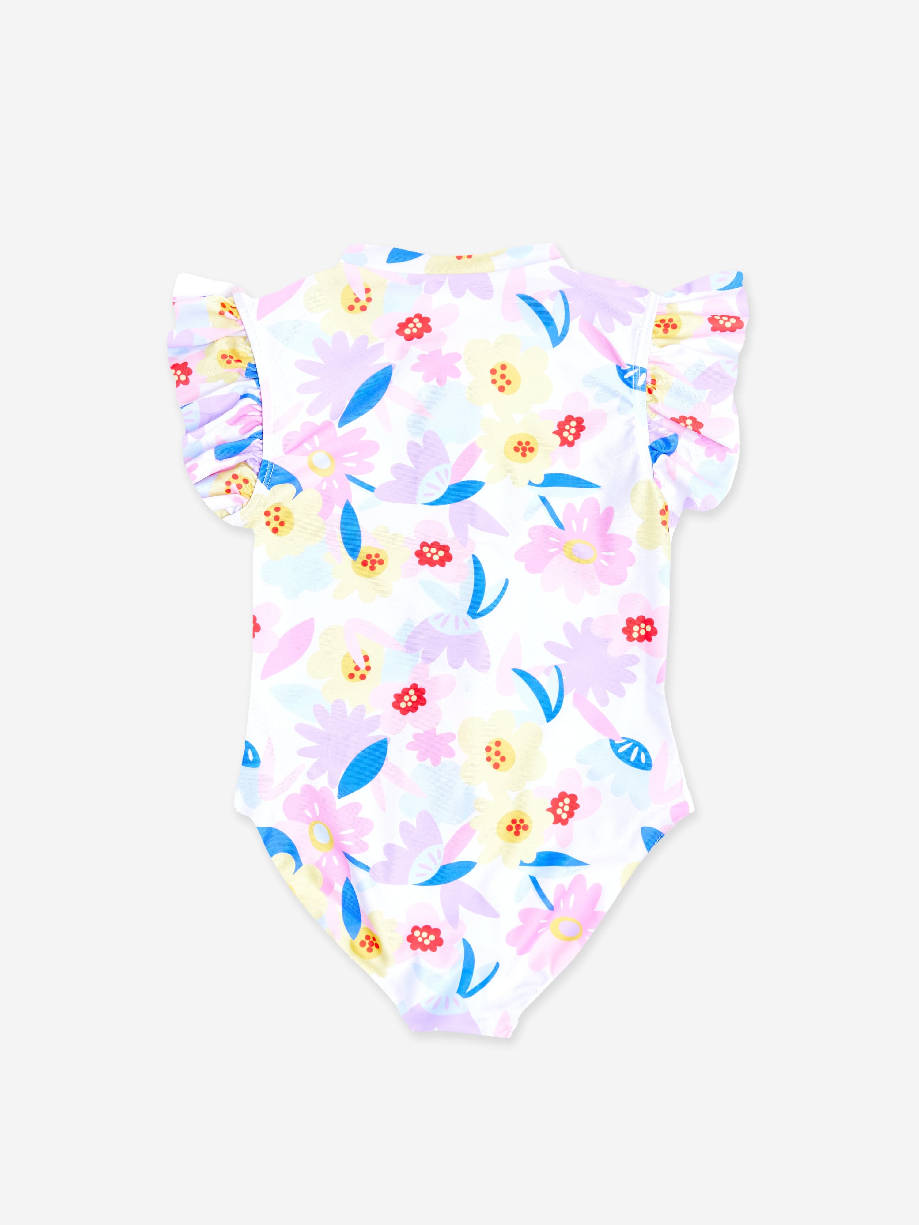 Soli Swim Girls Flower Swimsuit in White (UPF50+)