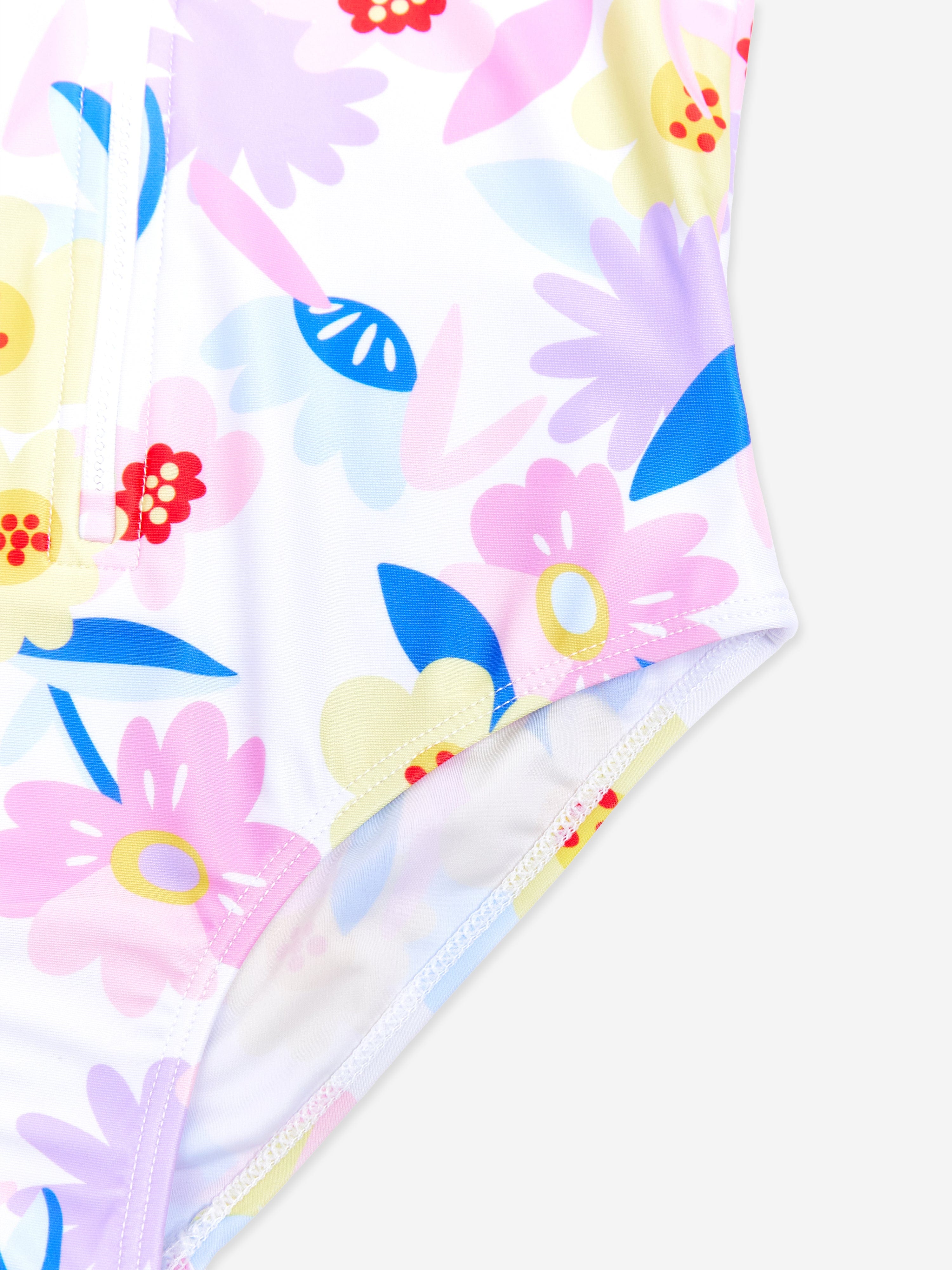 Soli Swim Girls Flower Swimsuit in White (UPF50+)