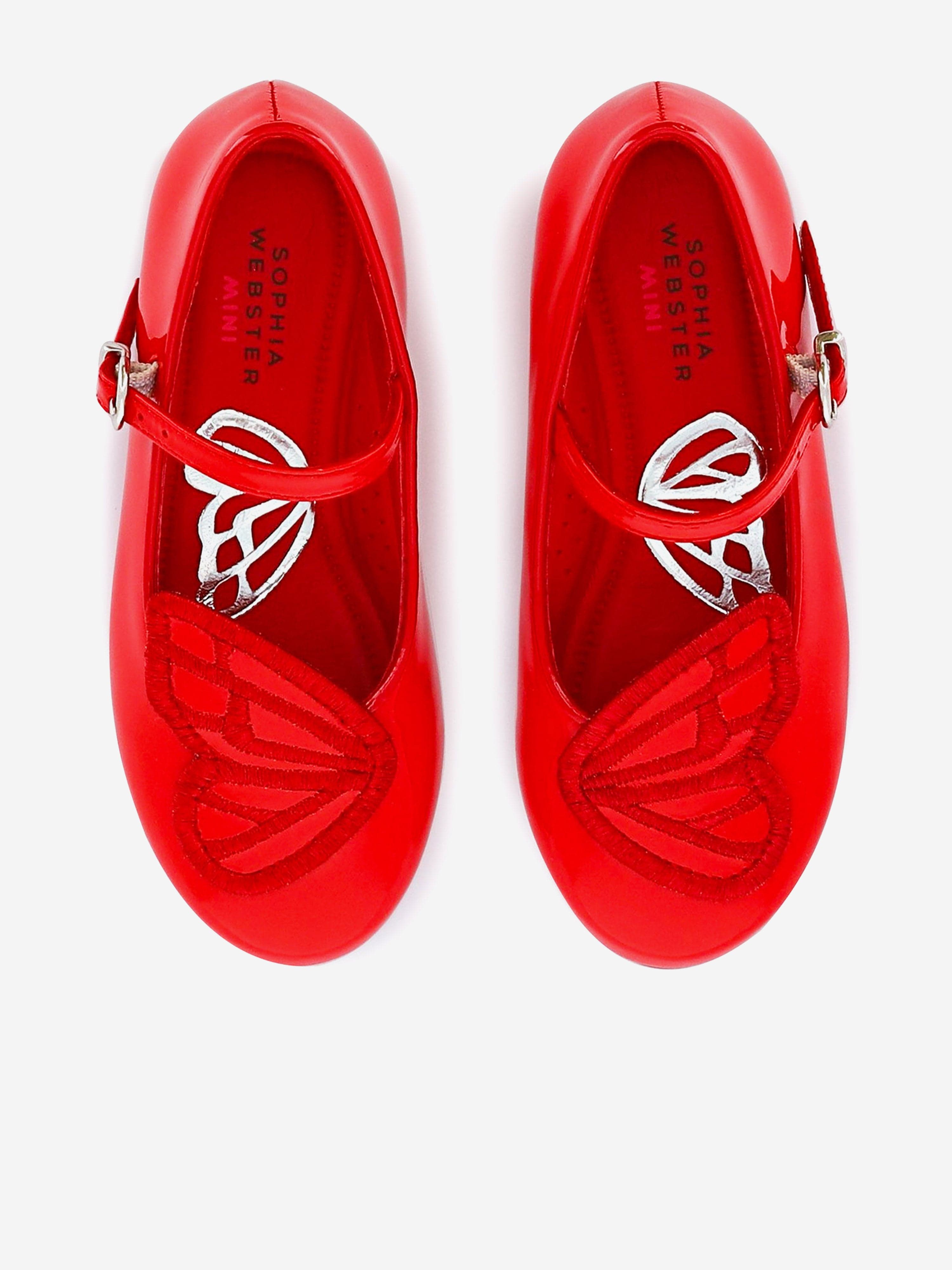Sophia Webster Girls Butterfly Embroidery Flat in Red