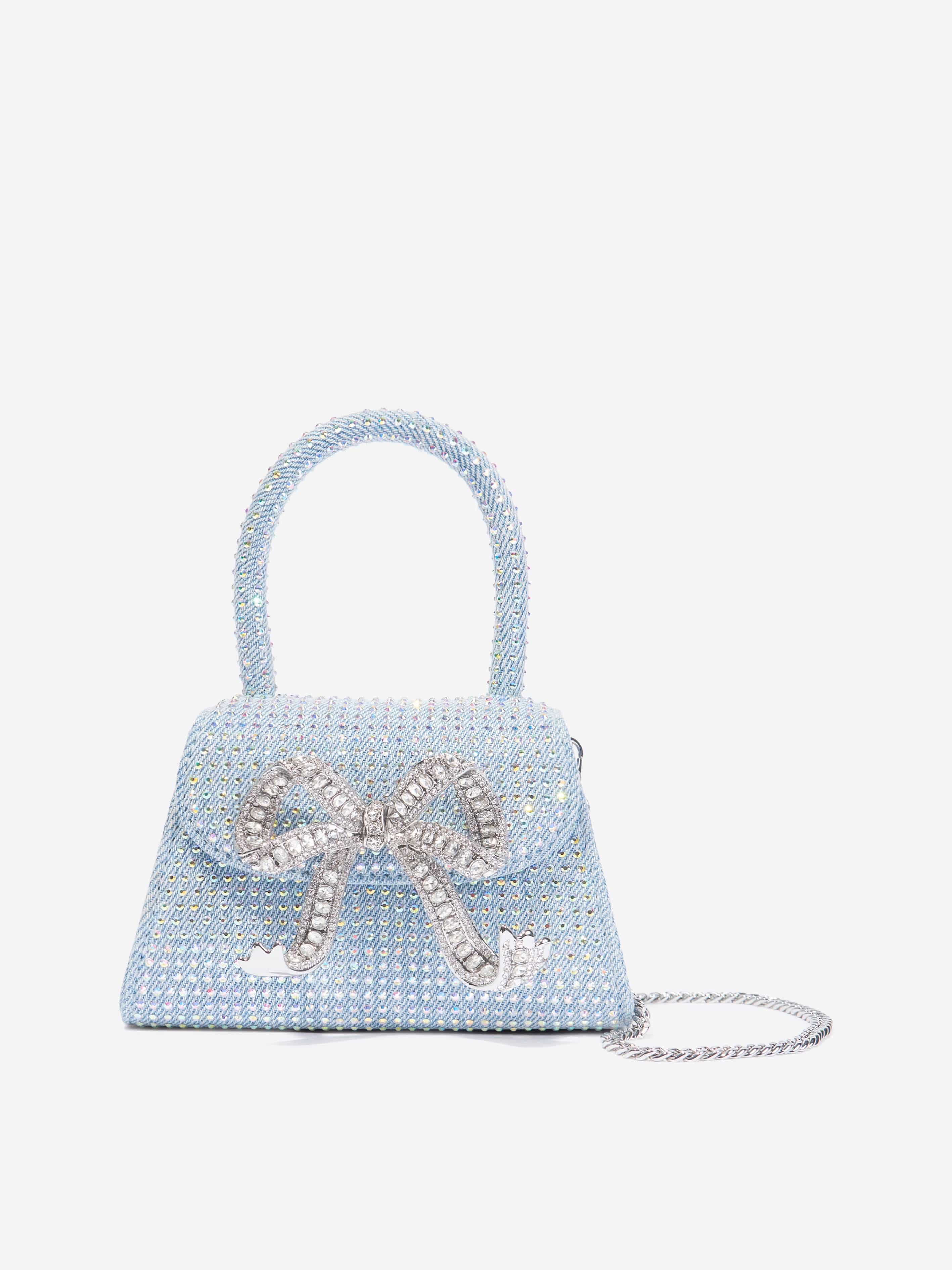 Self Portrait Girls Rhinestone Denim Micro Bag in Blue (14cm)