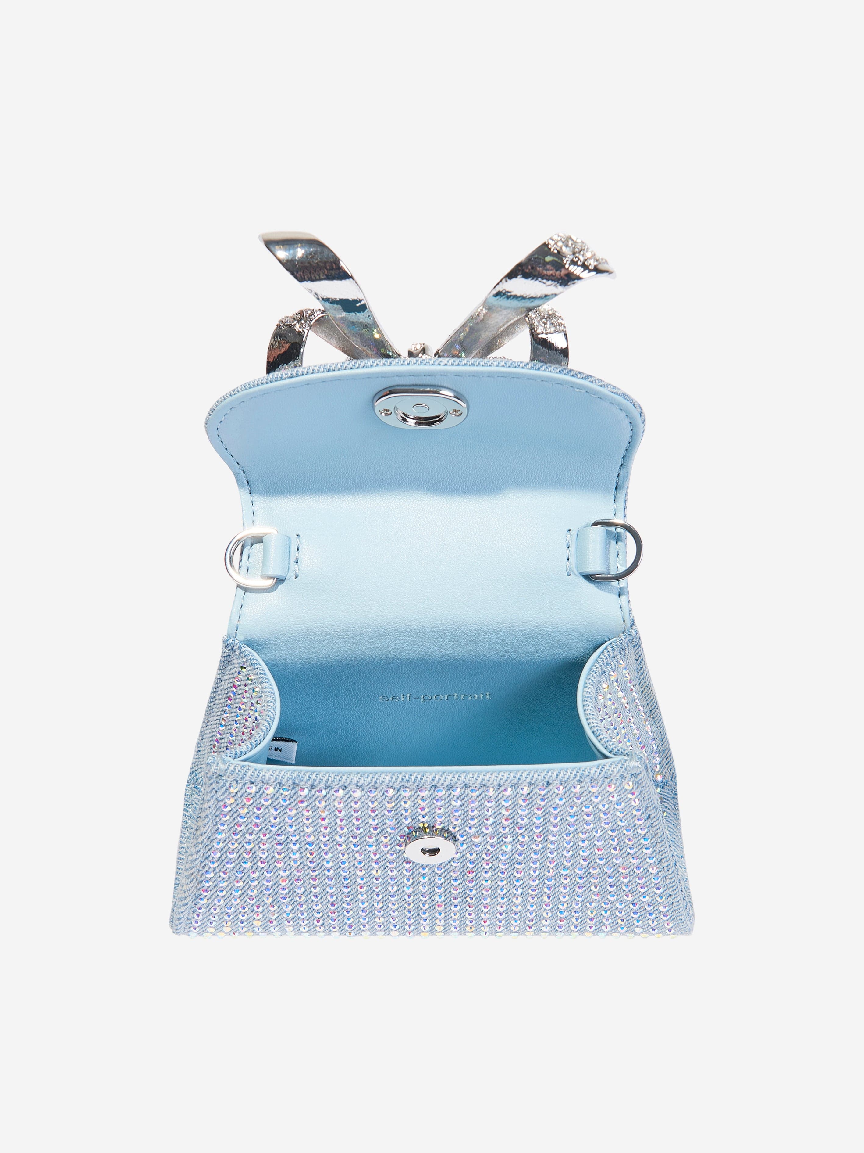 Self Portrait Girls Rhinestone Denim Micro Bag in Blue (14cm)