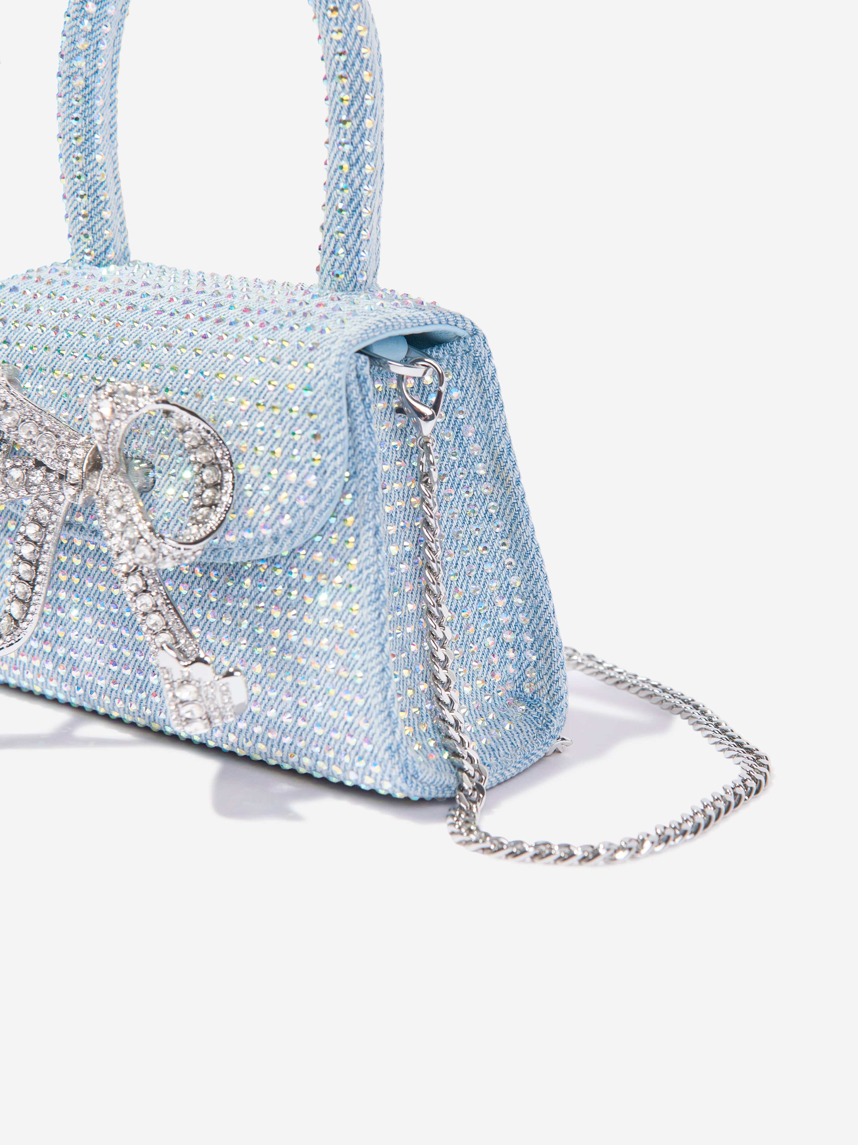 Self Portrait Girls Rhinestone Denim Micro Bag in Blue (14cm)