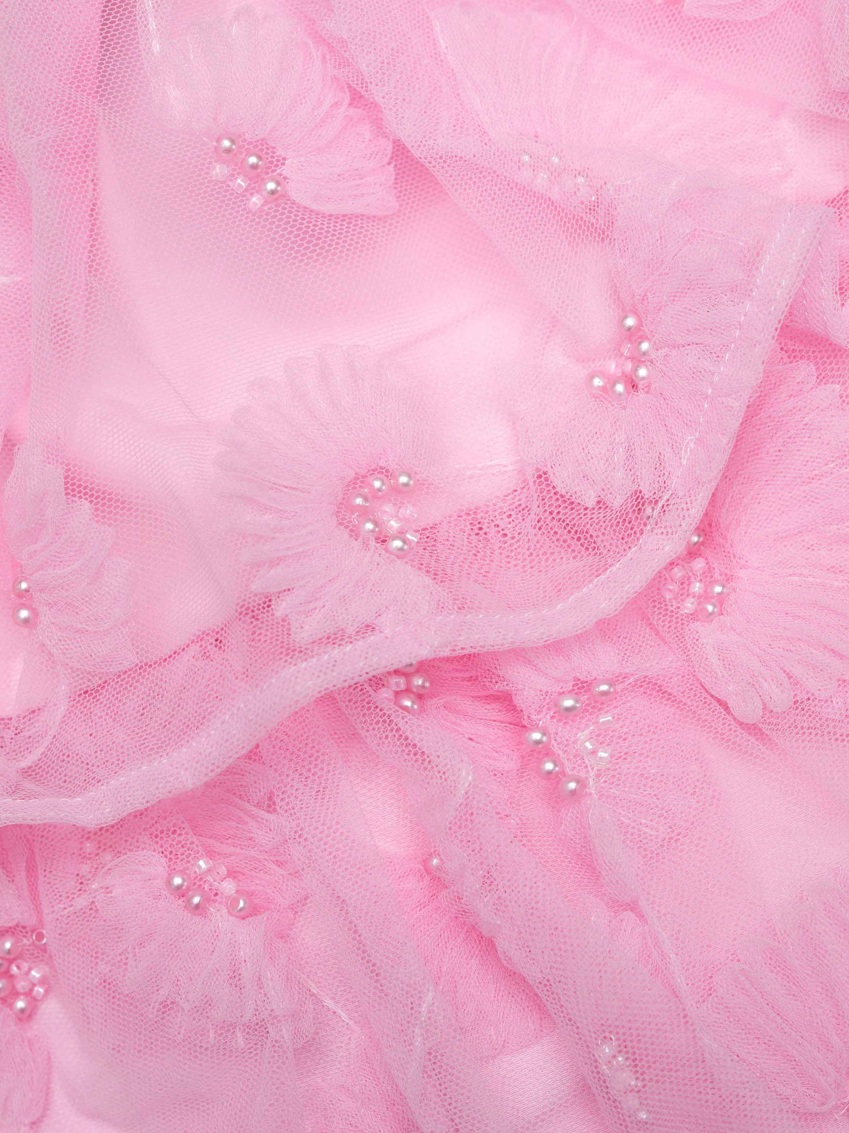 Self Portrait Girls Jersey and Tulle Dress in Pink