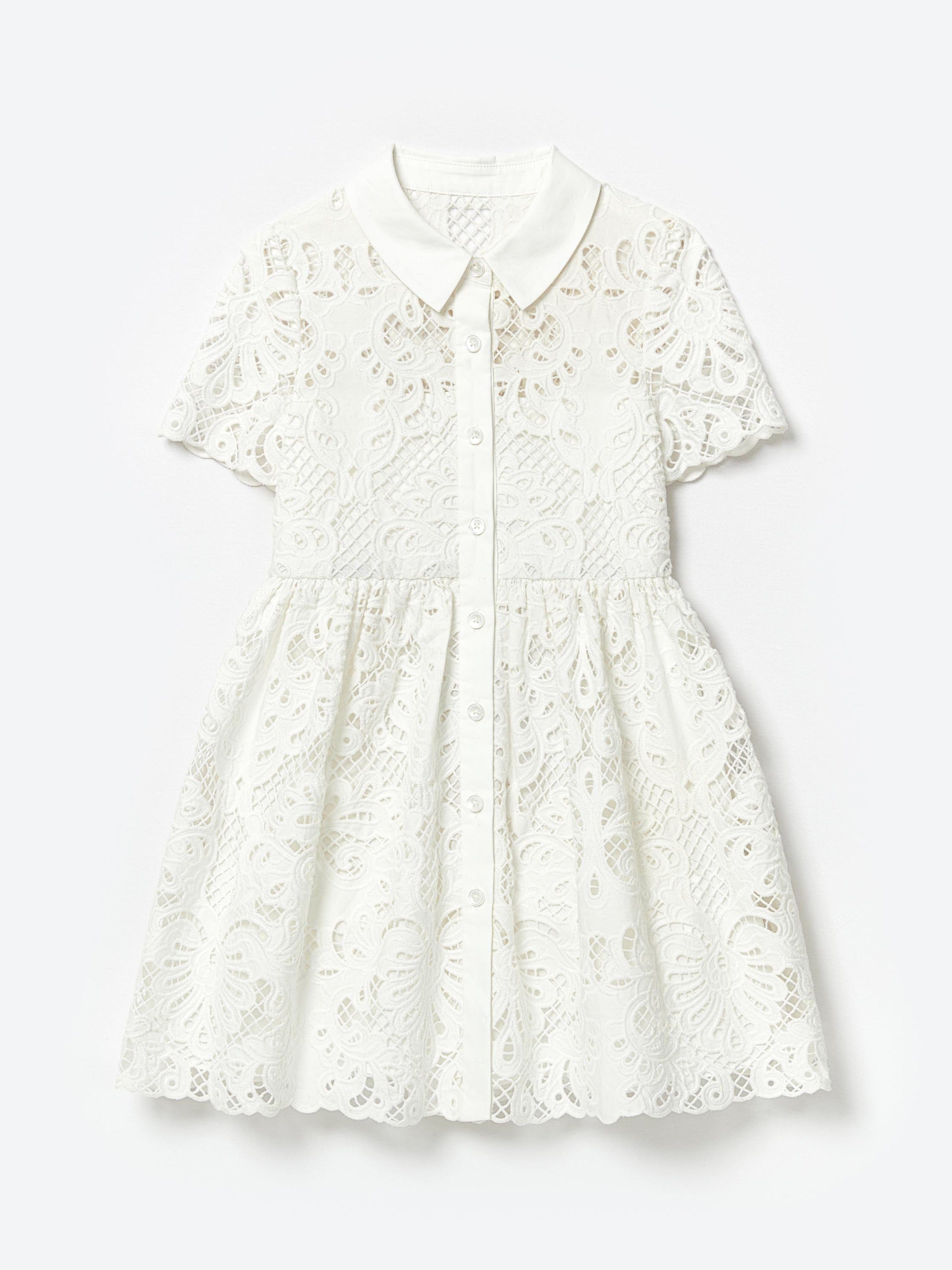 Self Portrait Girls Cotton Lace Mini Dress in White