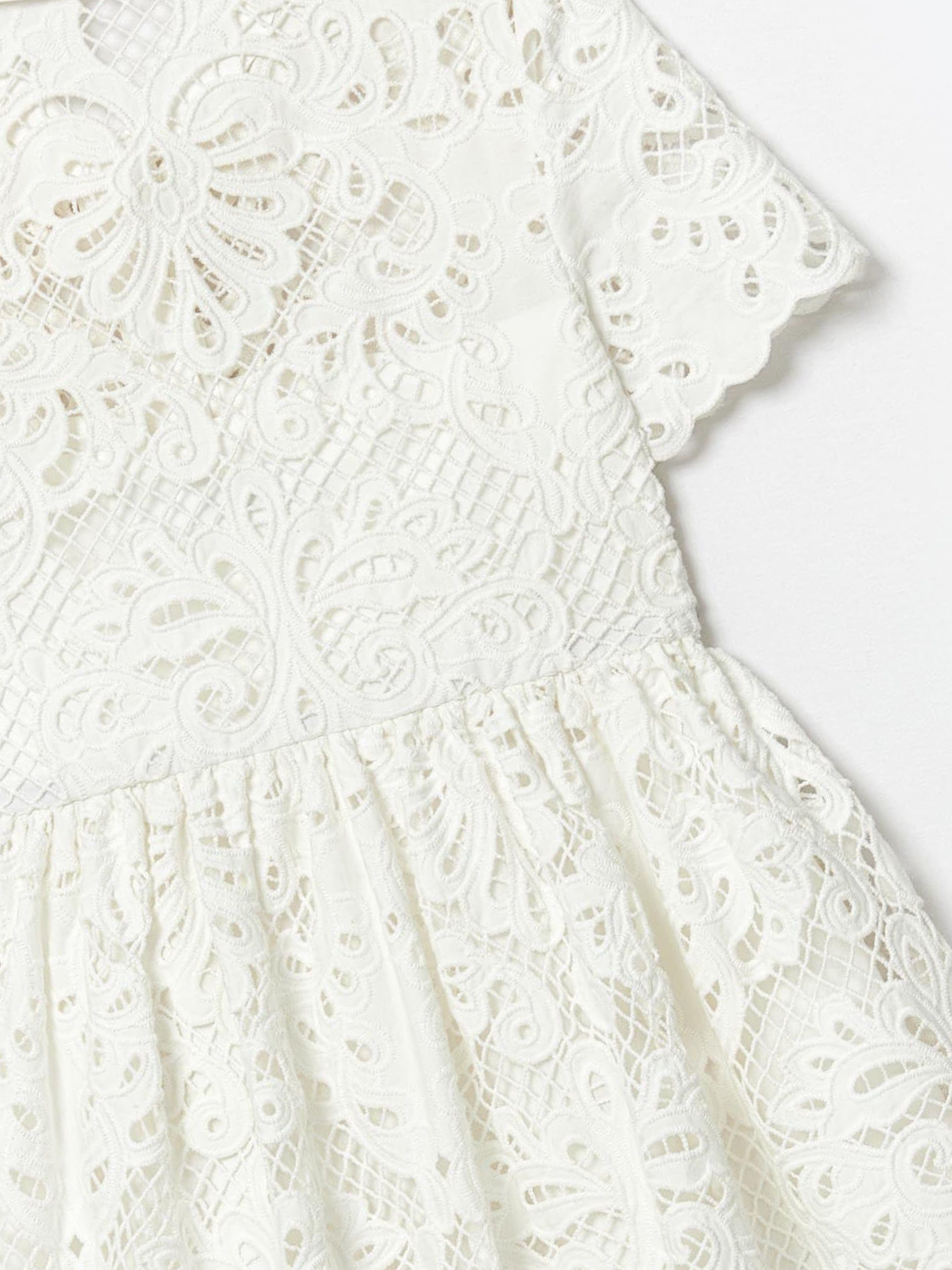 Self Portrait Girls Cotton Lace Mini Dress in White